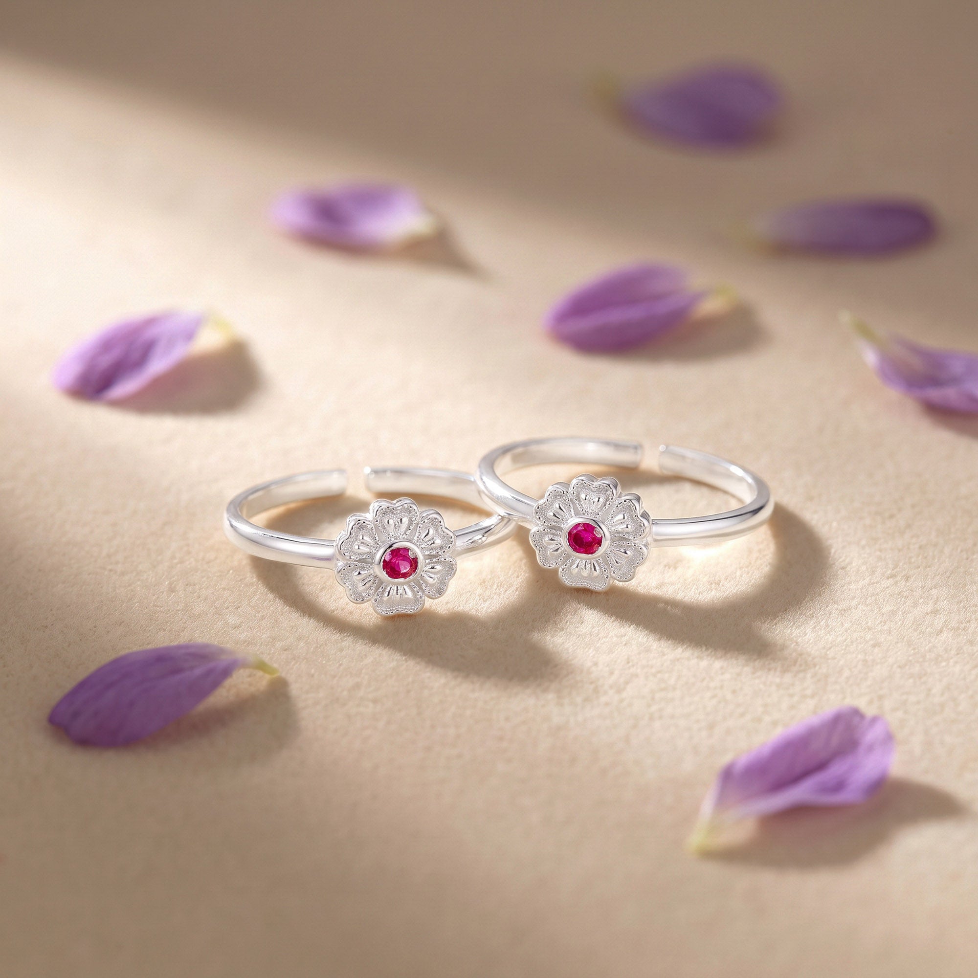 Ruby Carved Floral Toe Ring