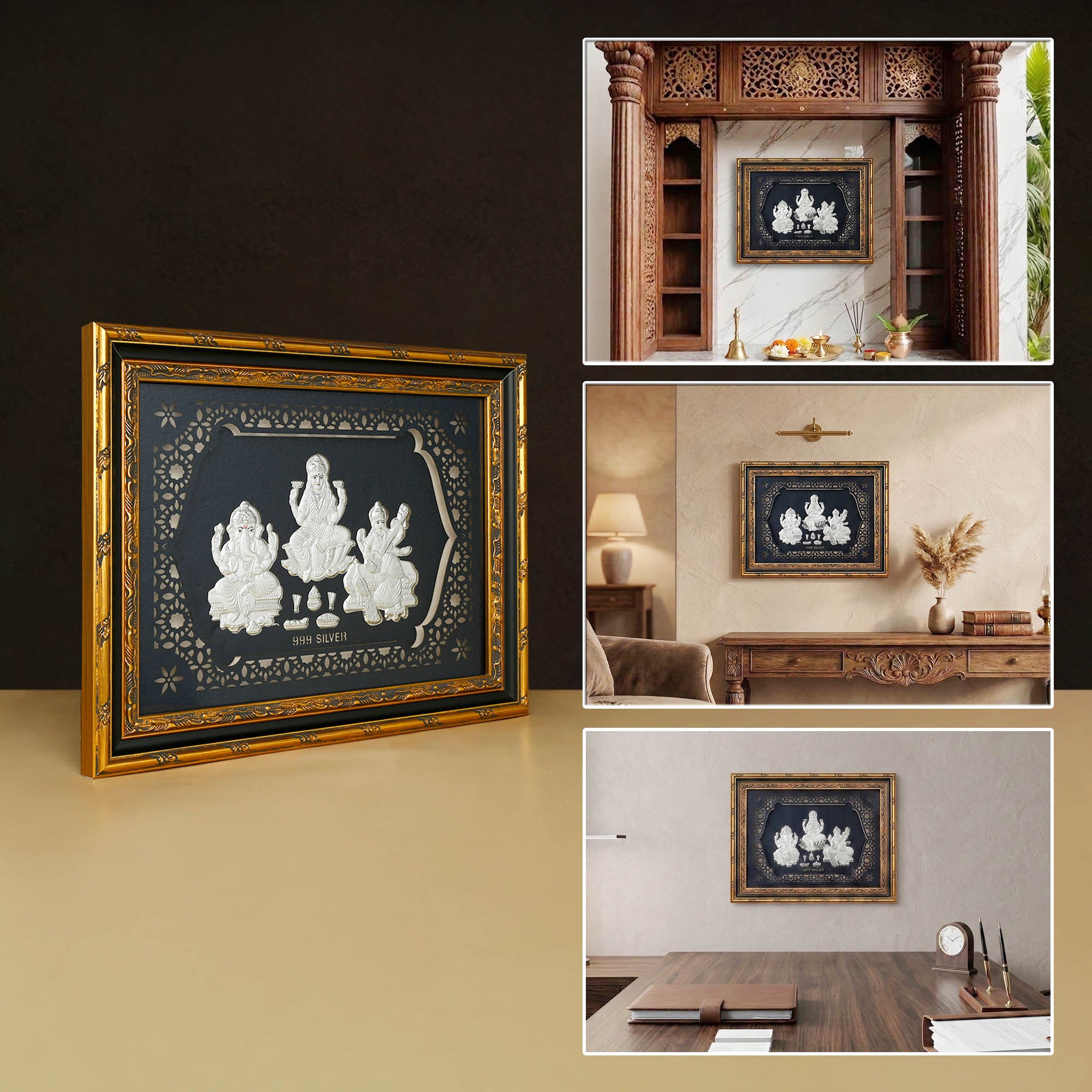 999 Silver Lakshmi Ganesh Saraswati Frame