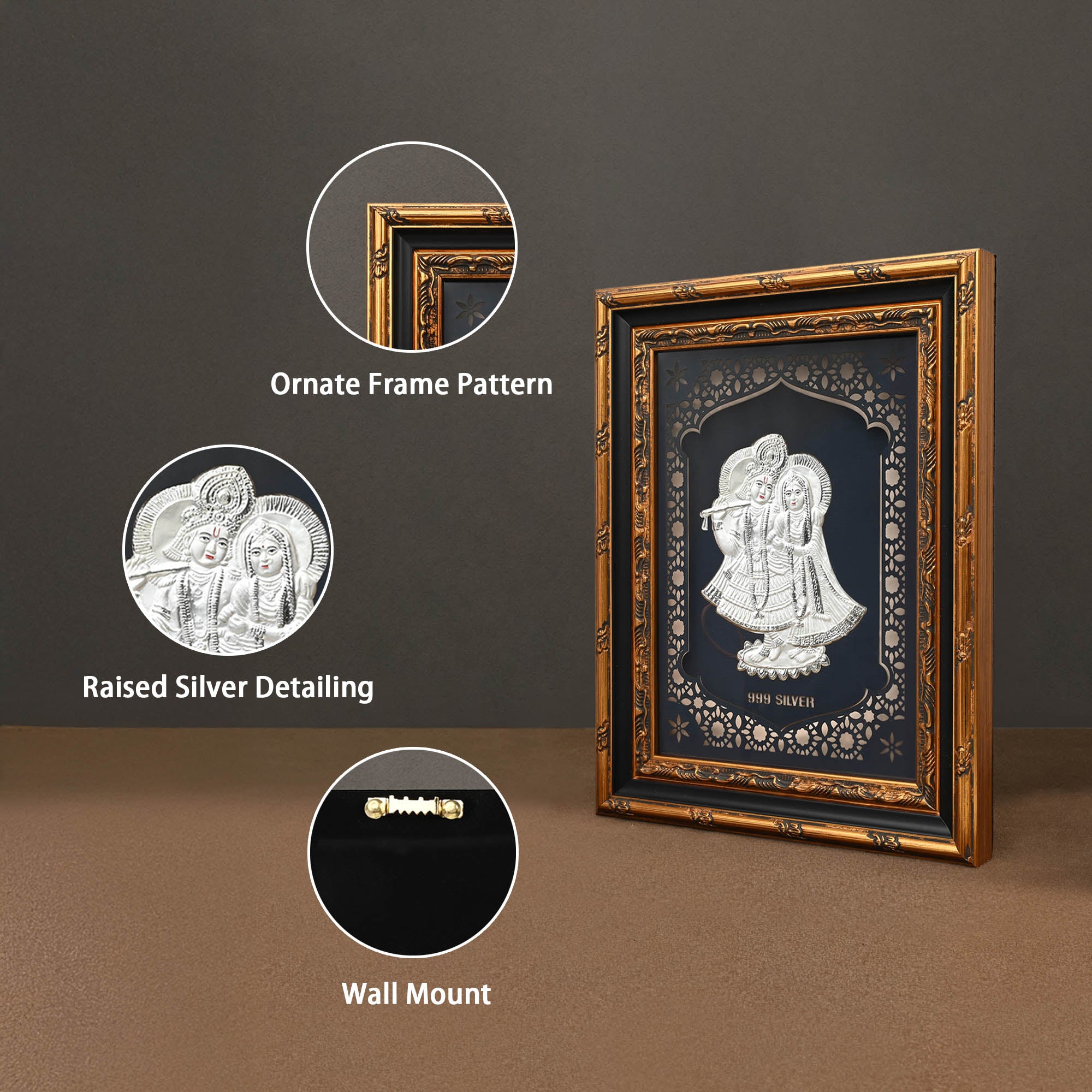 999 Silver Radha Krishna Wall Frame