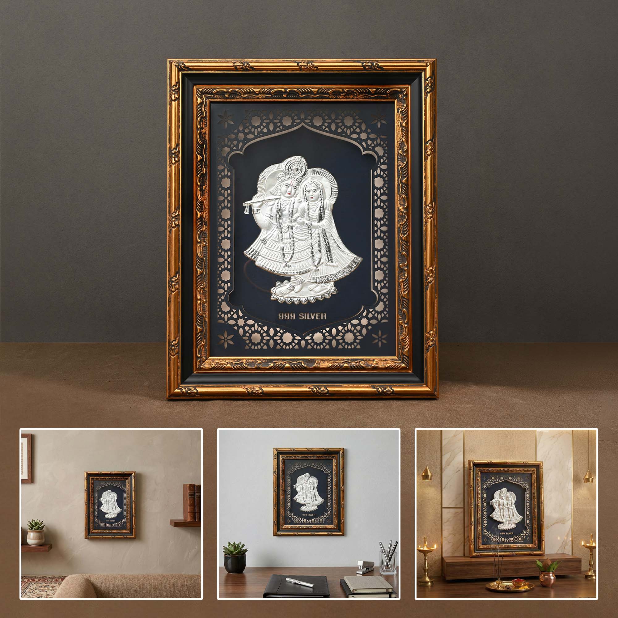 999 Silver Radha Krishna Wall Frame