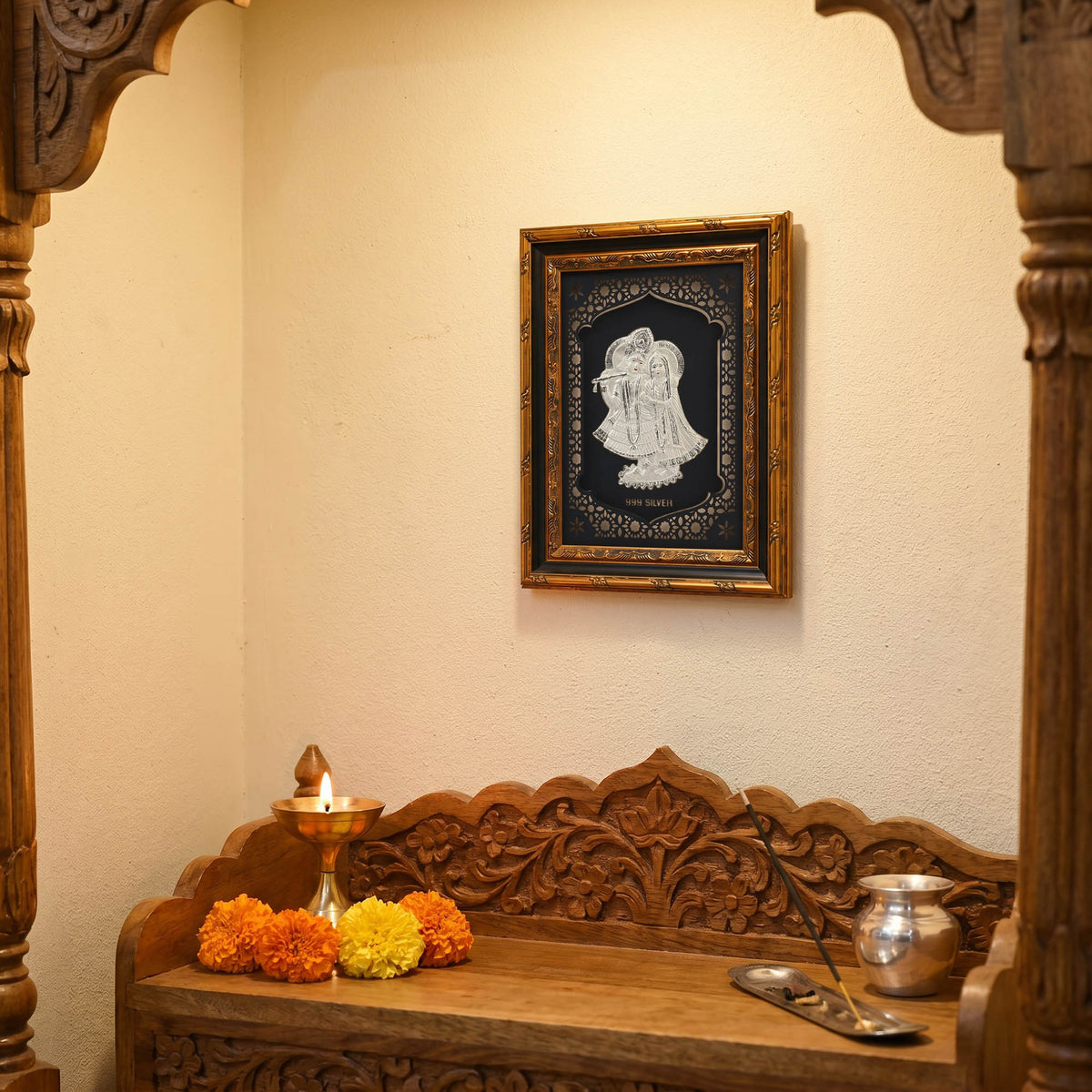 999 Silver Radha Krishna Wall Frame