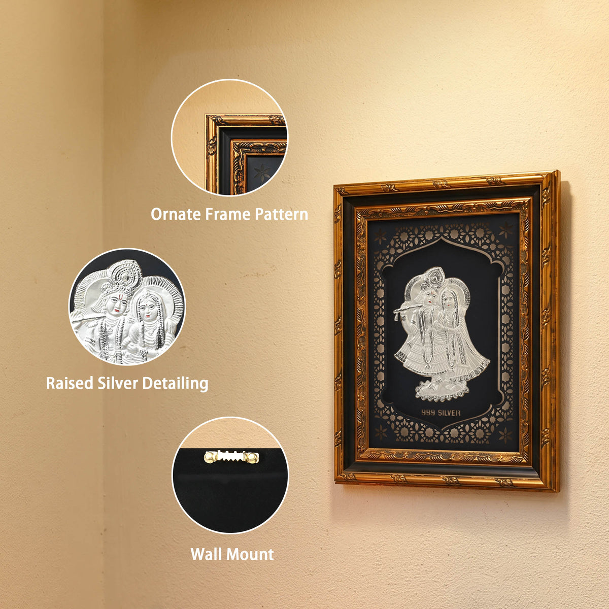 999 Silver Radha Krishna Wall Frame