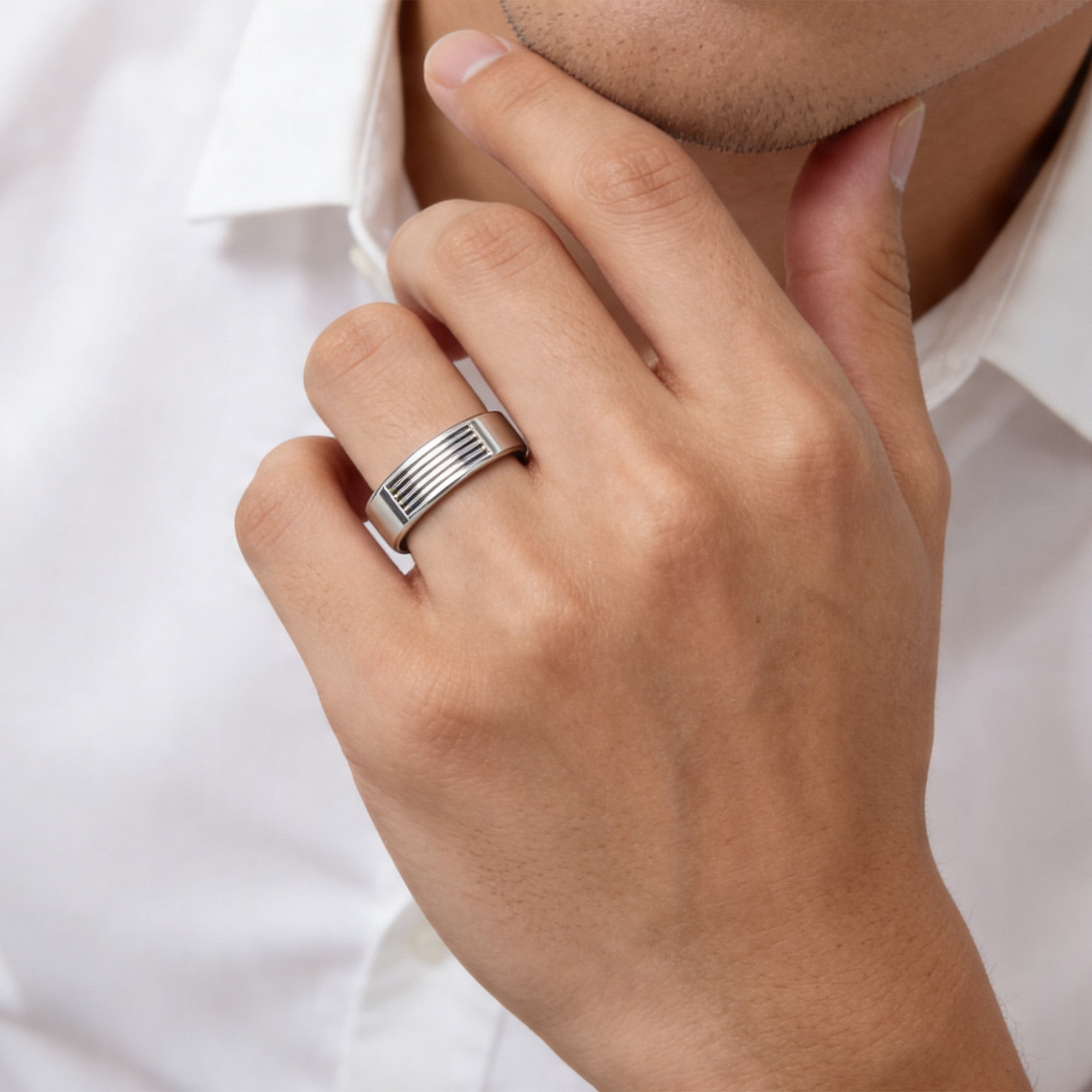 Linear Ribbed Men's Ring