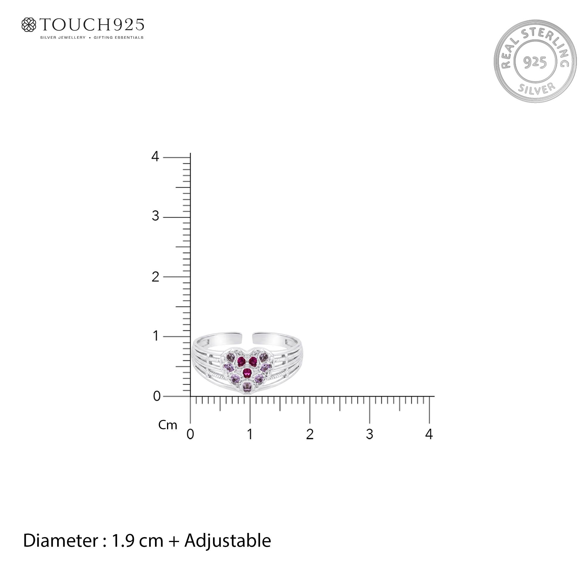 Ruby Heart Motif Toe Ring