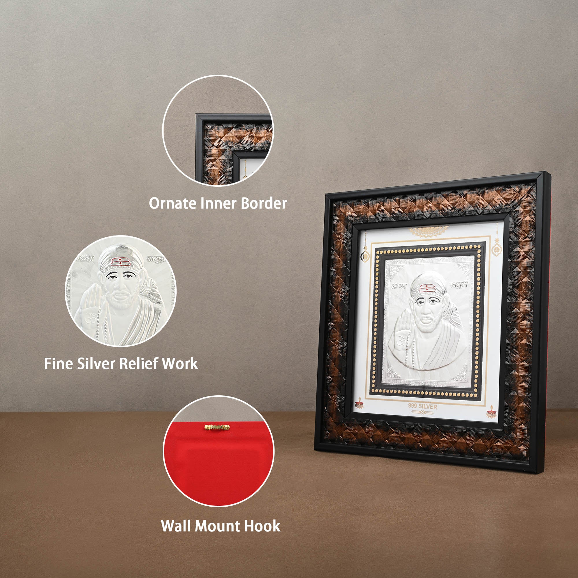 999 Silver Sai Baba Wall Frame