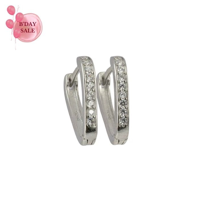 Classic Triangular CZ Silver Hoops - Touch925