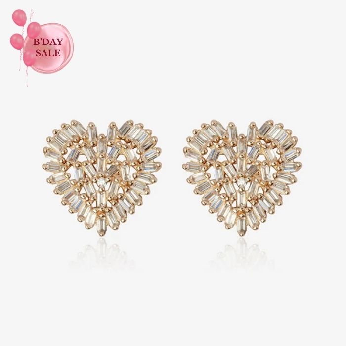 Crystal Heart Stud Earrings - Touch925