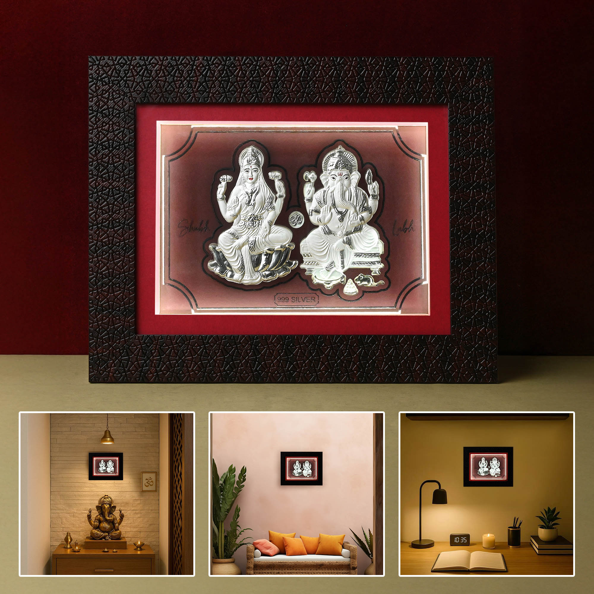 999 Silver Lakshmi Ganesh LED Frame