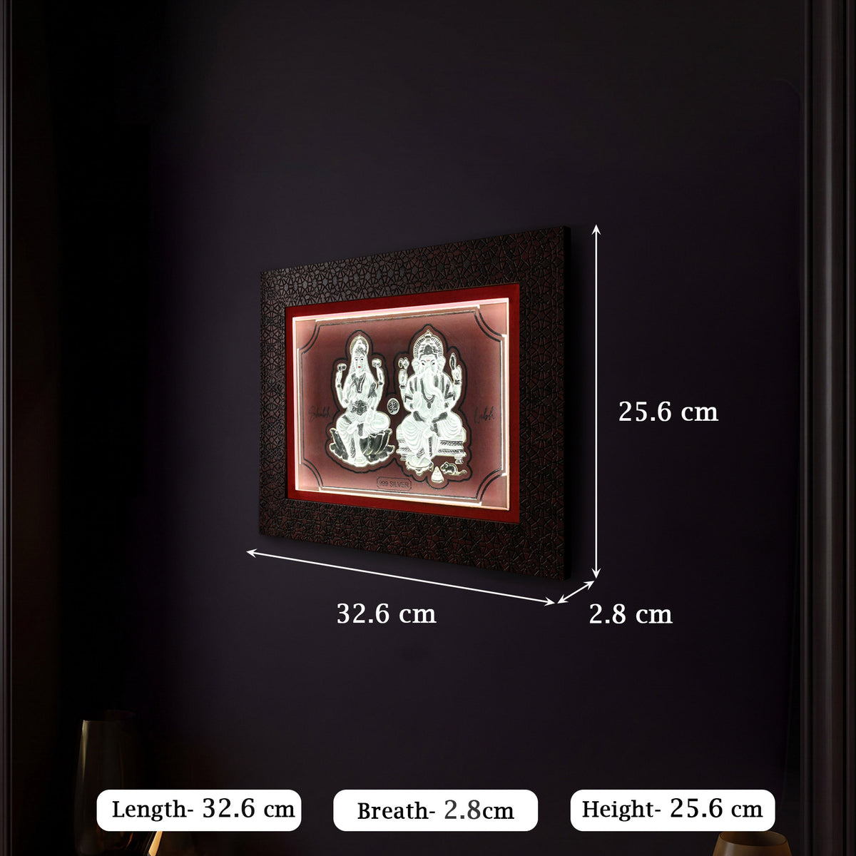 999 Silver Lakshmi Ganesh LED Frame