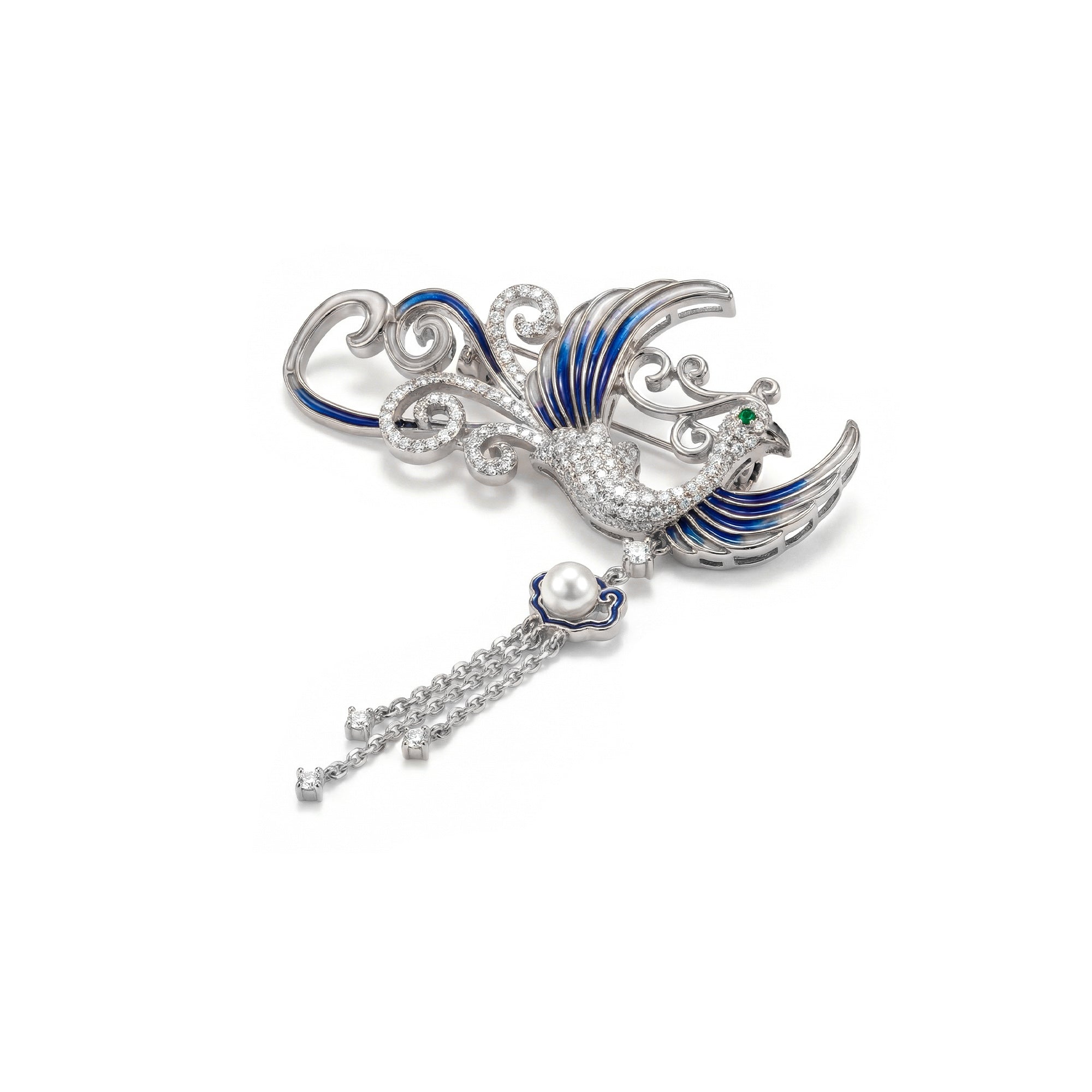 Blue Bird Pearl Brooch