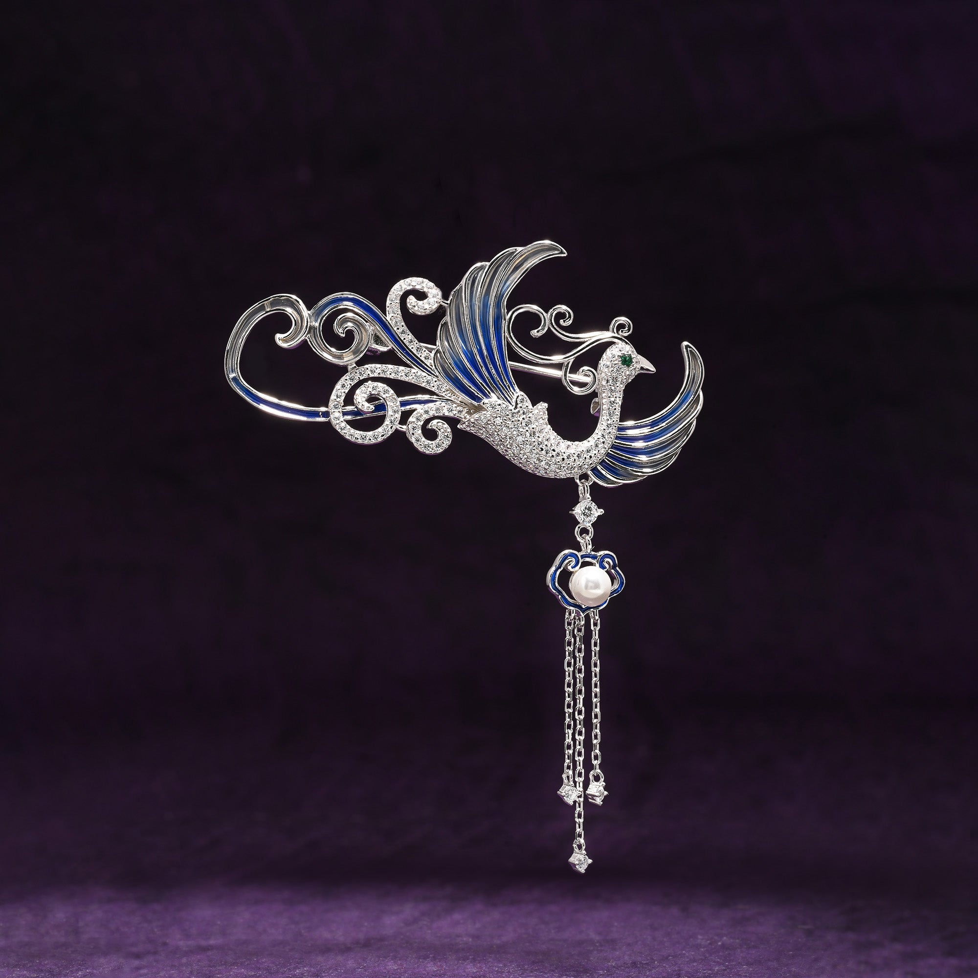 Blue Bird Pearl Brooch