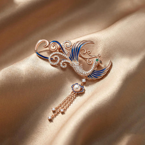 Blue Bird Pearl Brooch