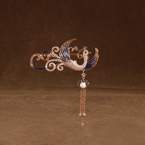 Blue Bird Pearl Brooch