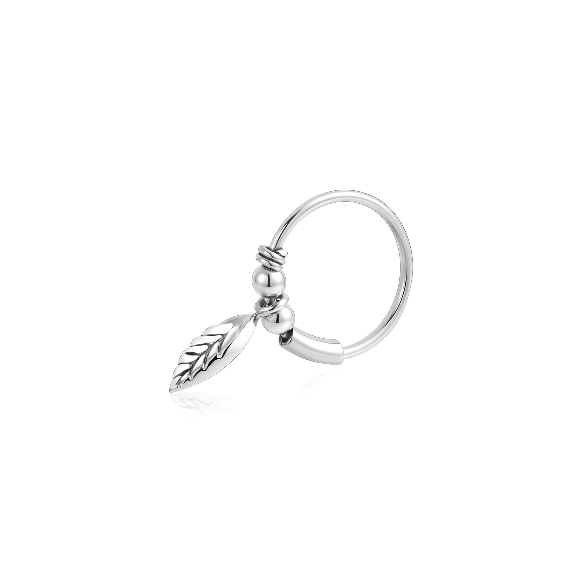 Silver Leaf Charm Helix Hoop Earring