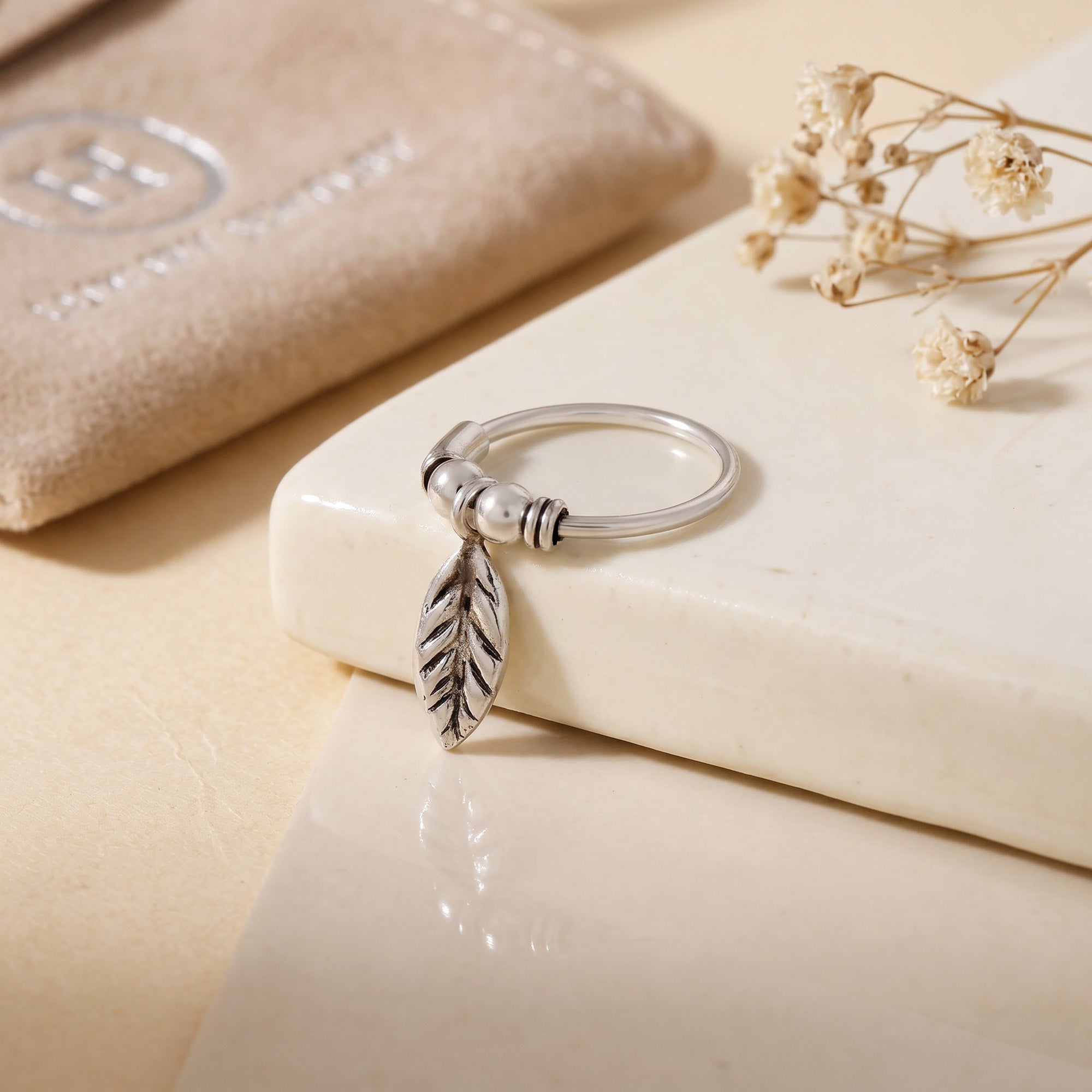 Silver Leaf Charm Helix Hoop Earring