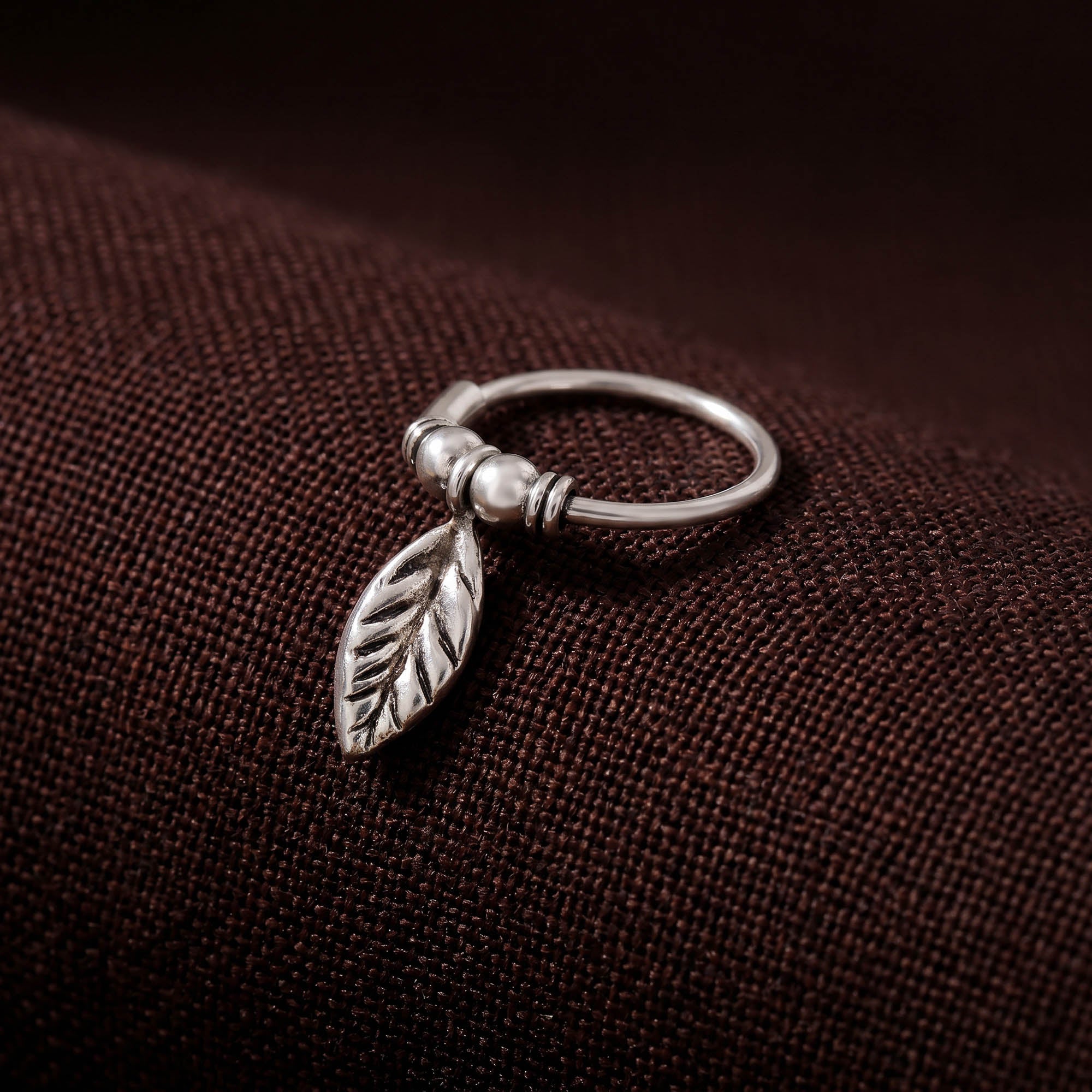 Silver Leaf Charm Helix Hoop Earring