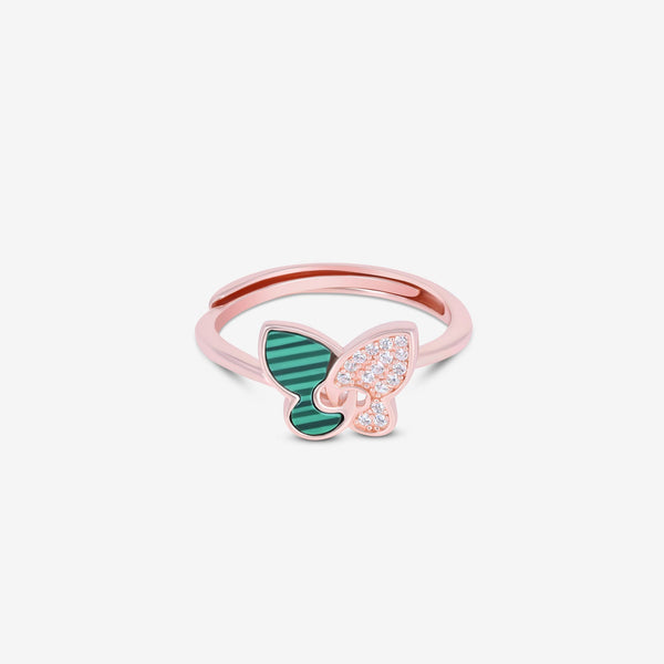 Emerald Winged Rose Gold Butterfly Ring