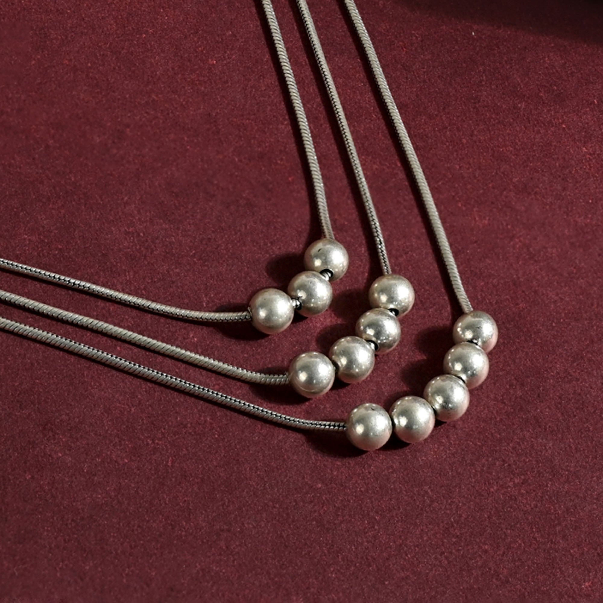 Beaded Accents Layered Silver Necklace