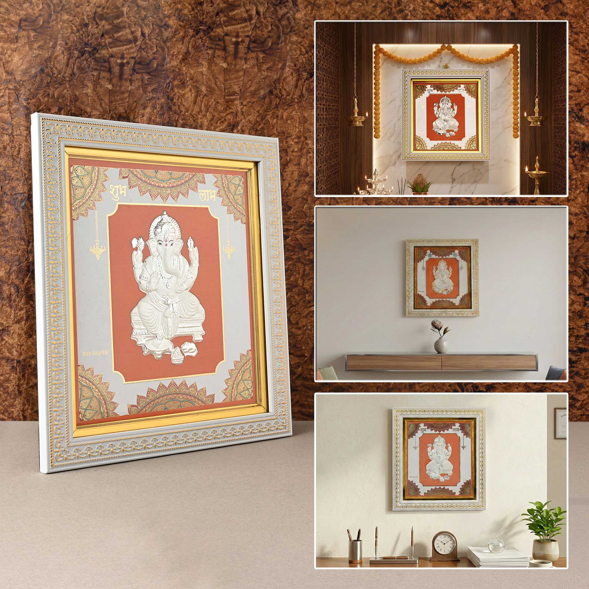 999 Silver Ganesh Wall Frame