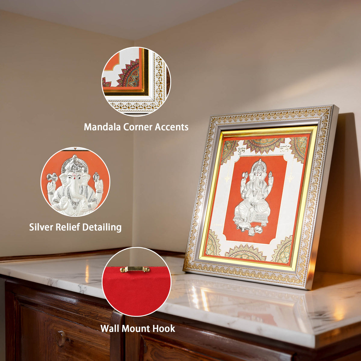 999 Silver Ganesh Wall Frame
