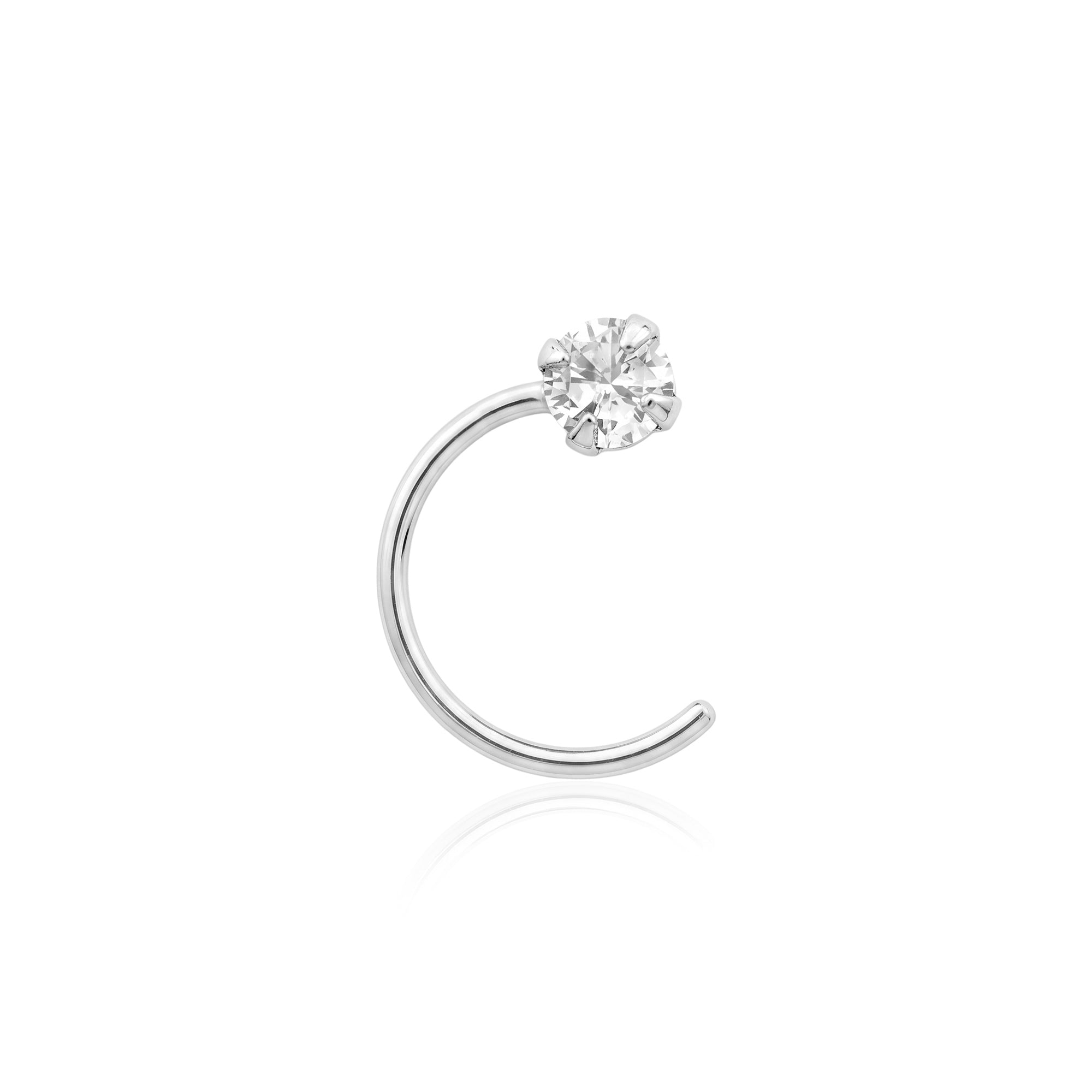 Solitaire Open Hoop Silver Nose Ring