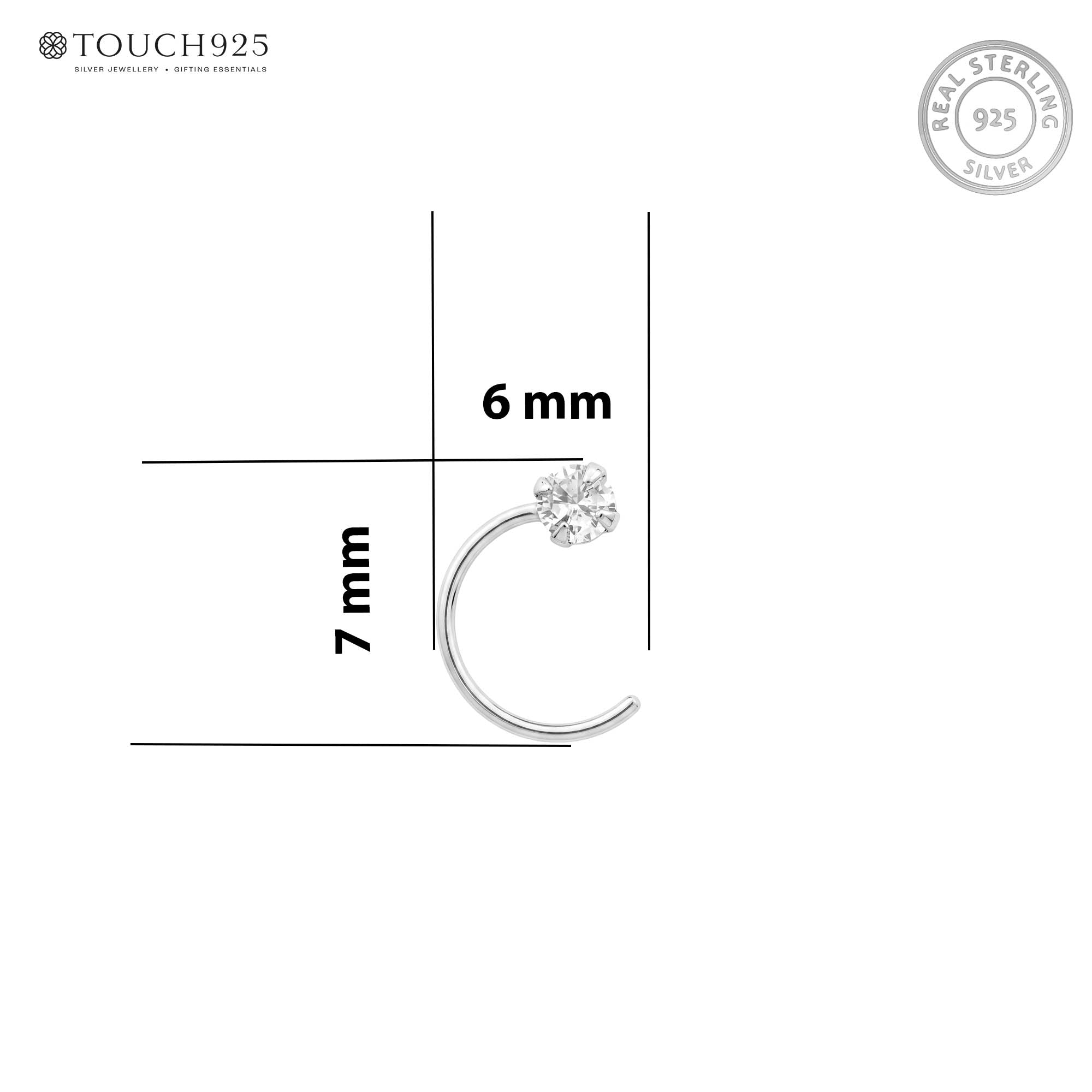 Solitaire Open Hoop Silver Nose Ring