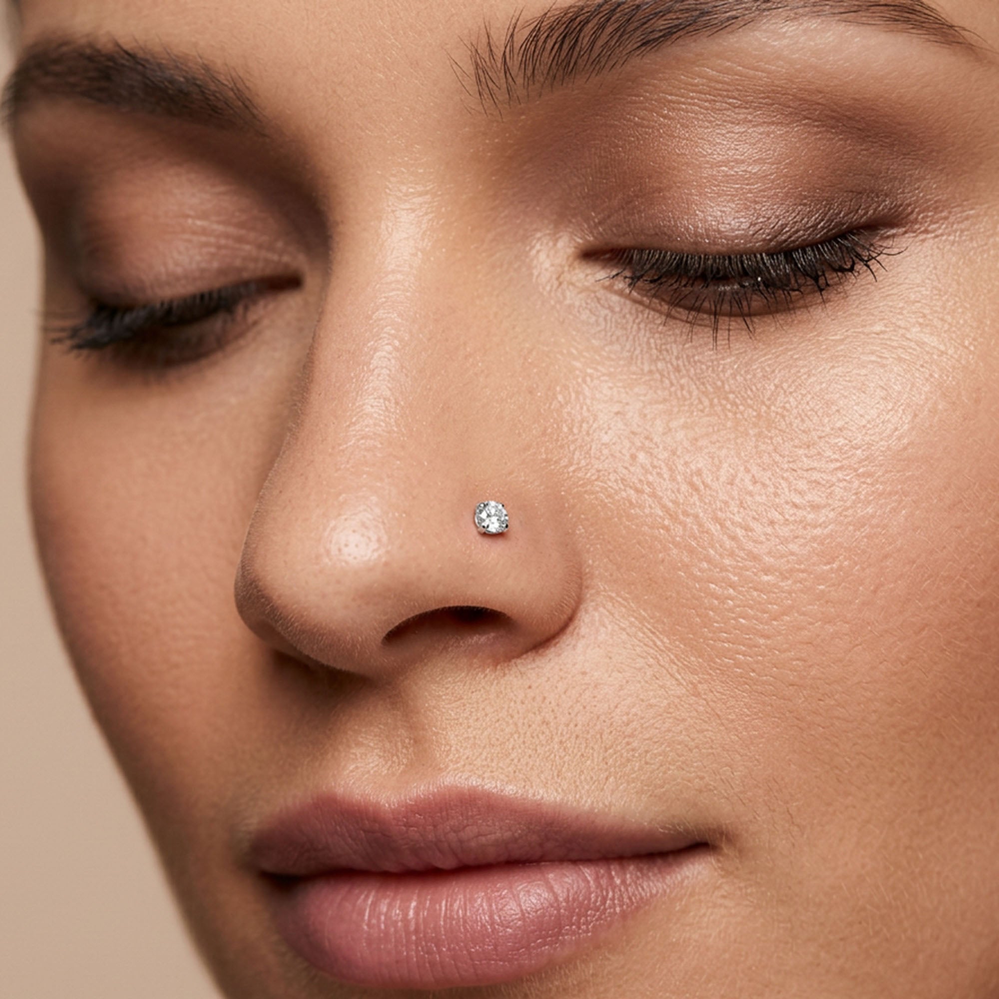 Solitaire Open Hoop Silver Nose Ring
