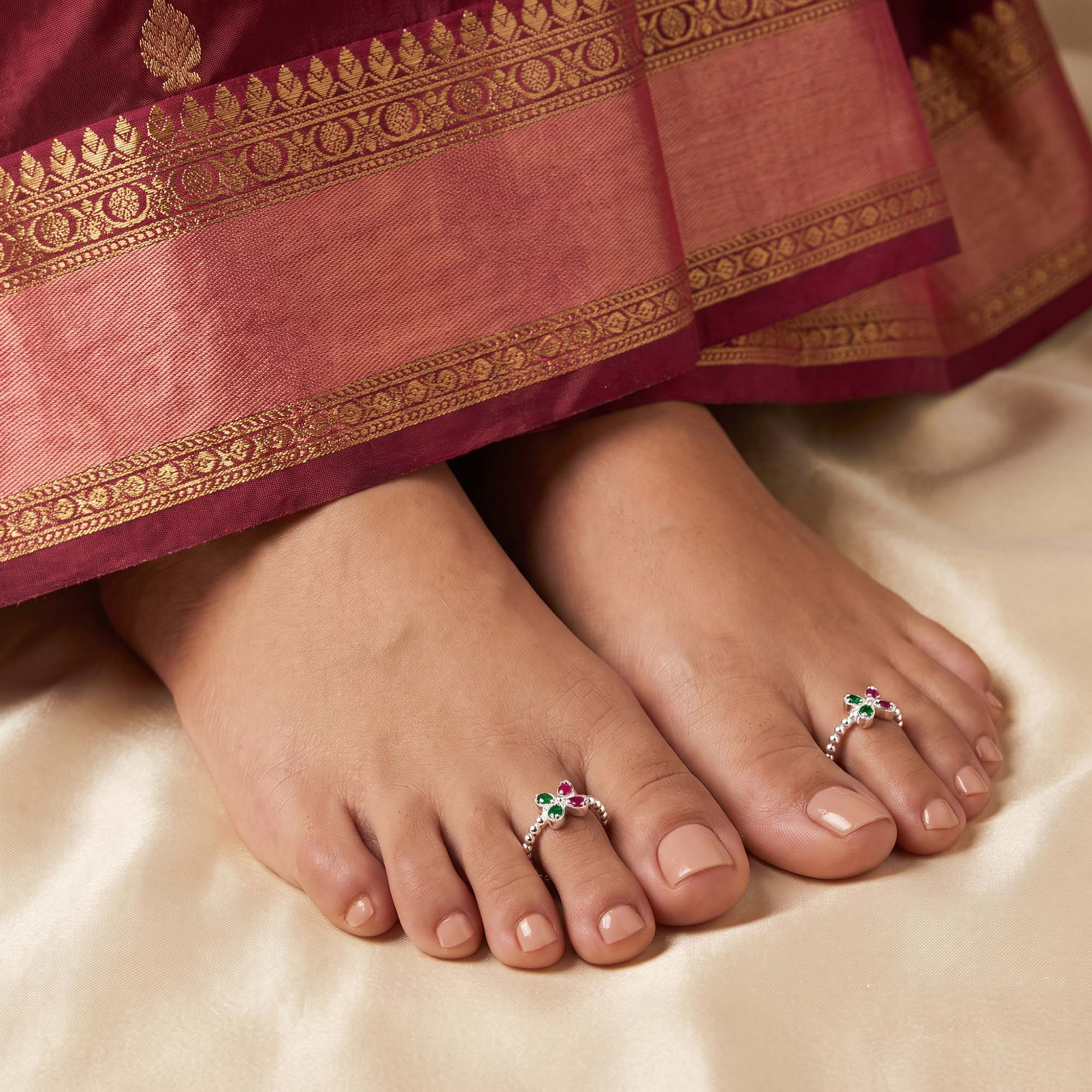 Beaded Flower Toe Ring