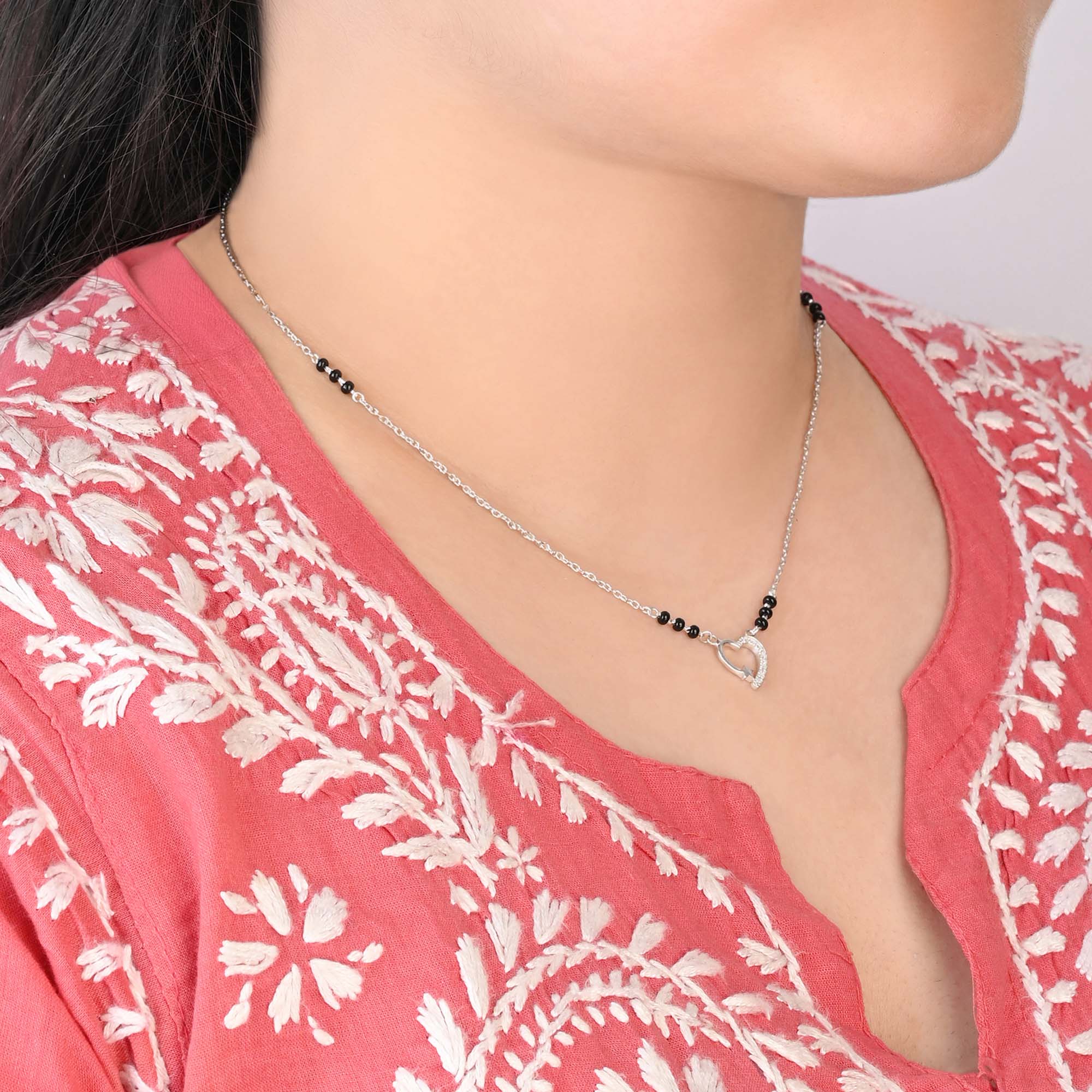 Silver Heart Mangalsutra