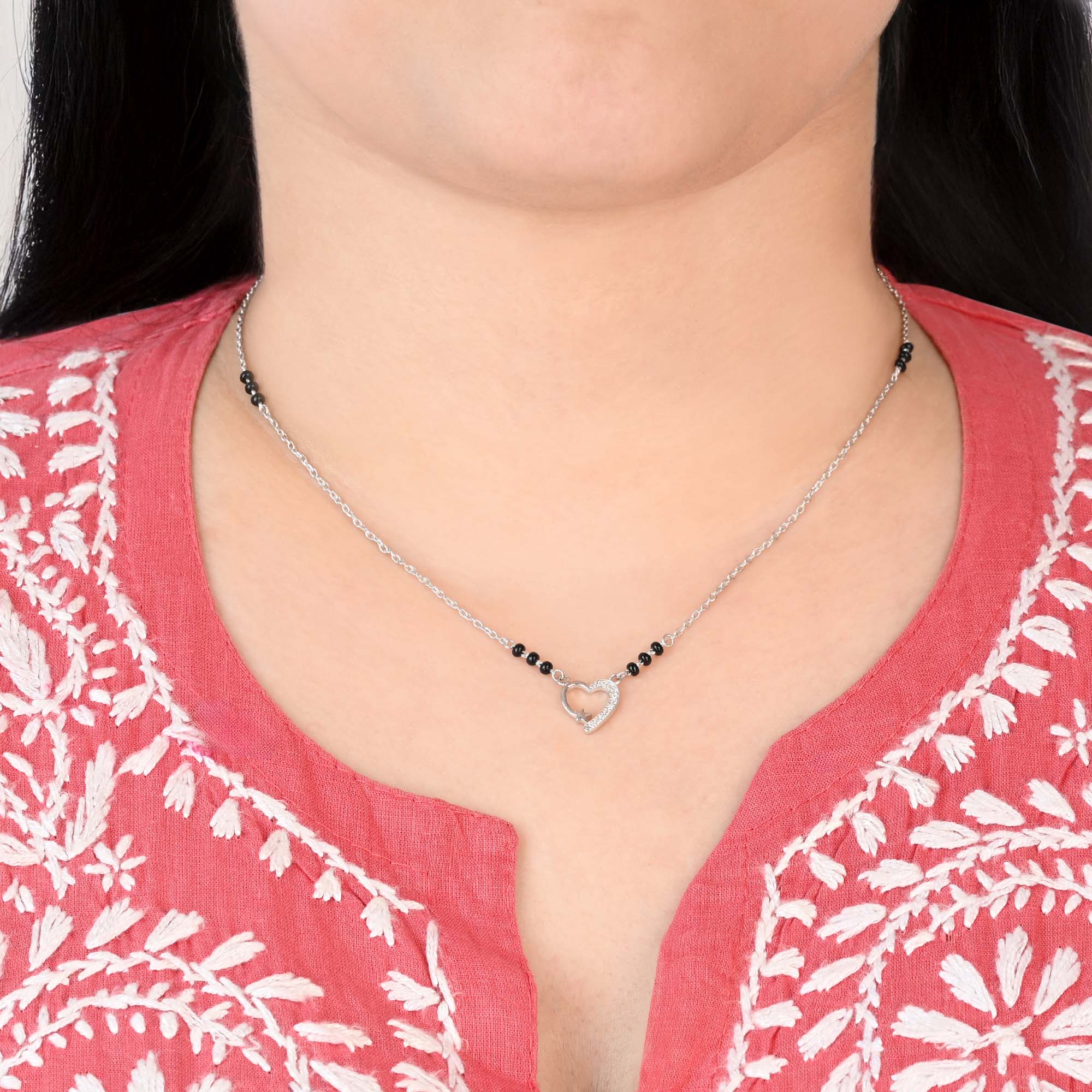 Silver Heart Mangalsutra