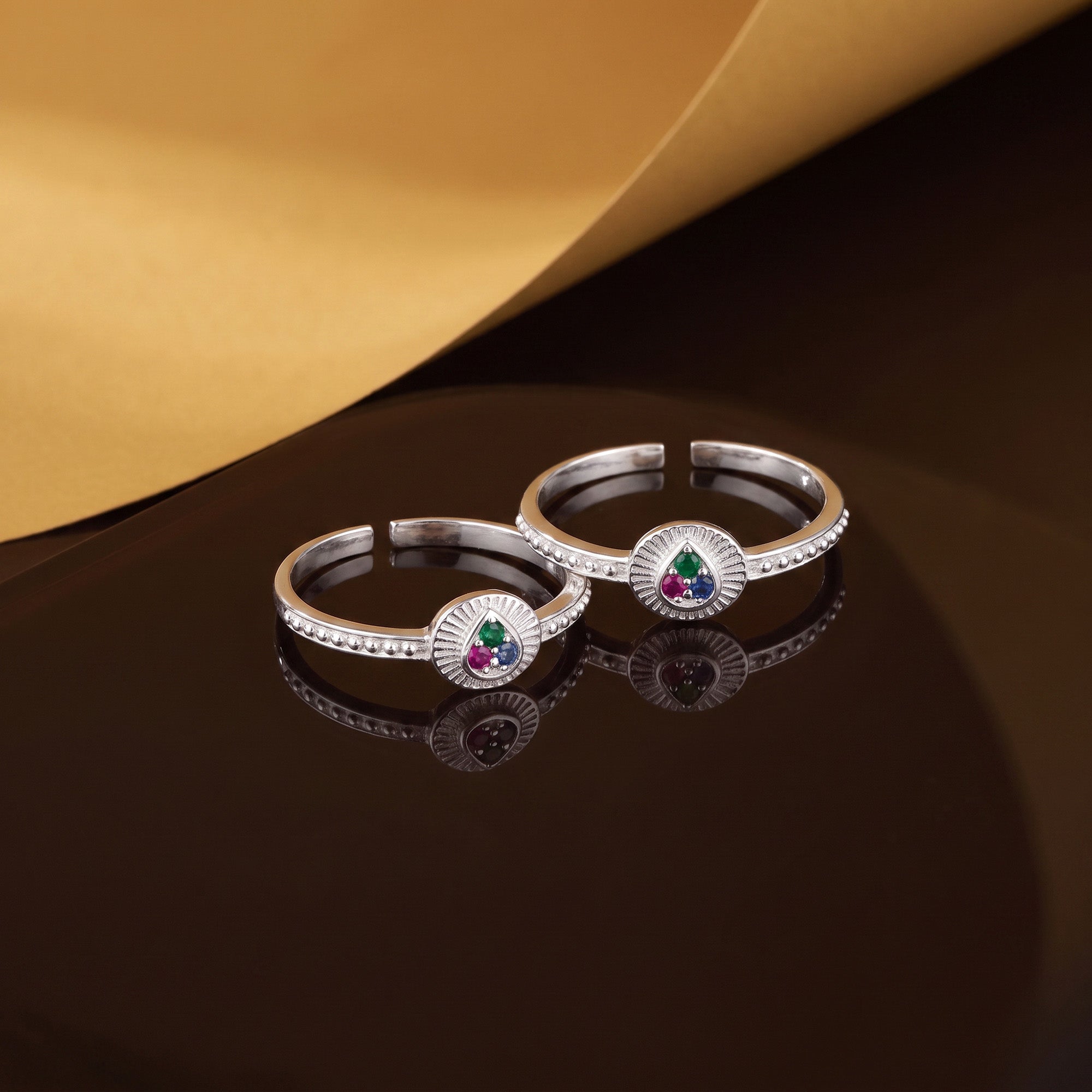 Tricolor Teardrop Toe Ring