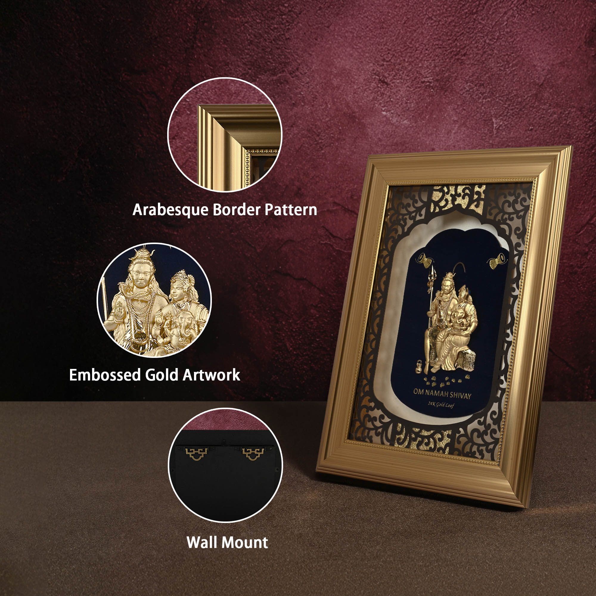24K Gold Foil Shiv Parivar Frame