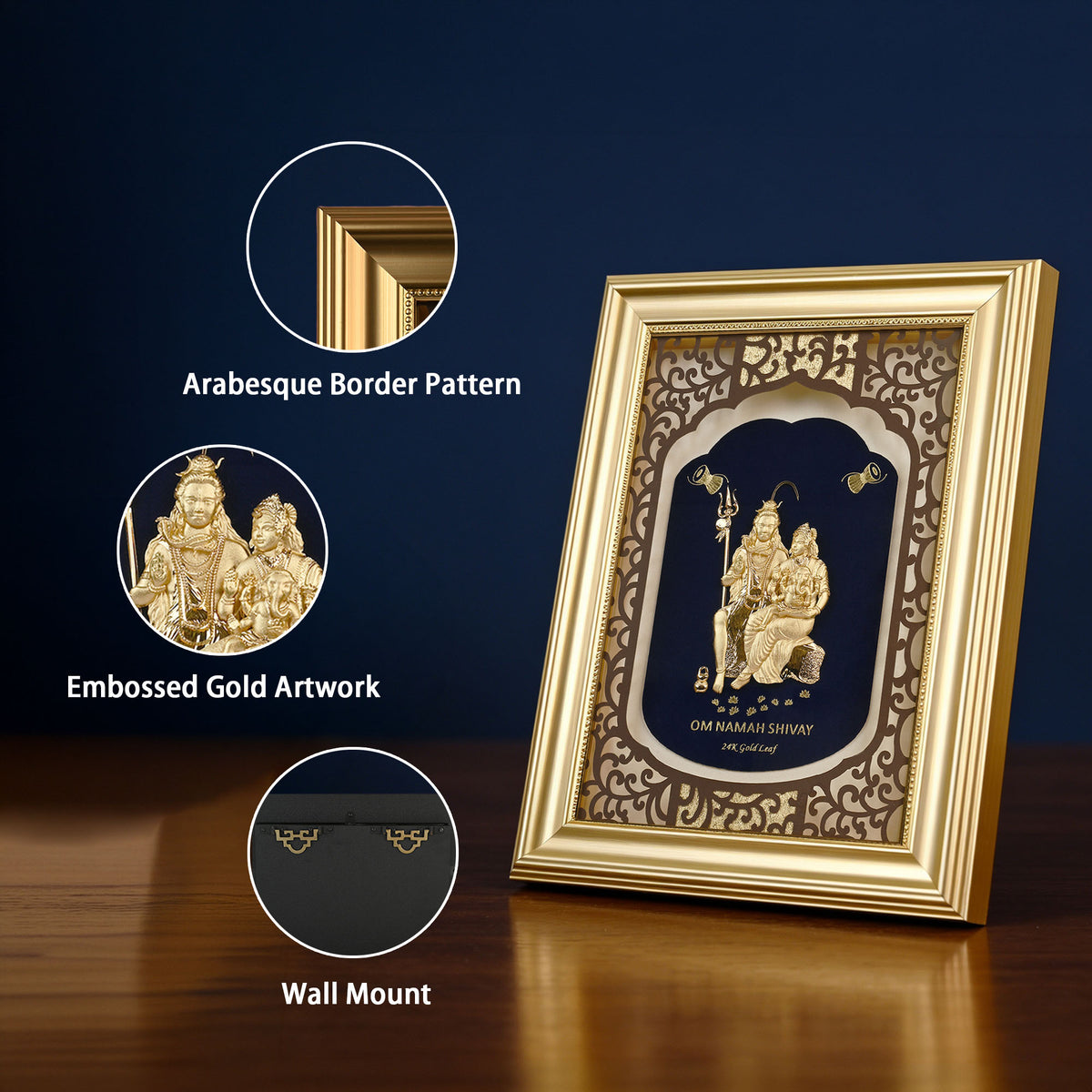 24K Gold Foil Shiv Parivar Frame