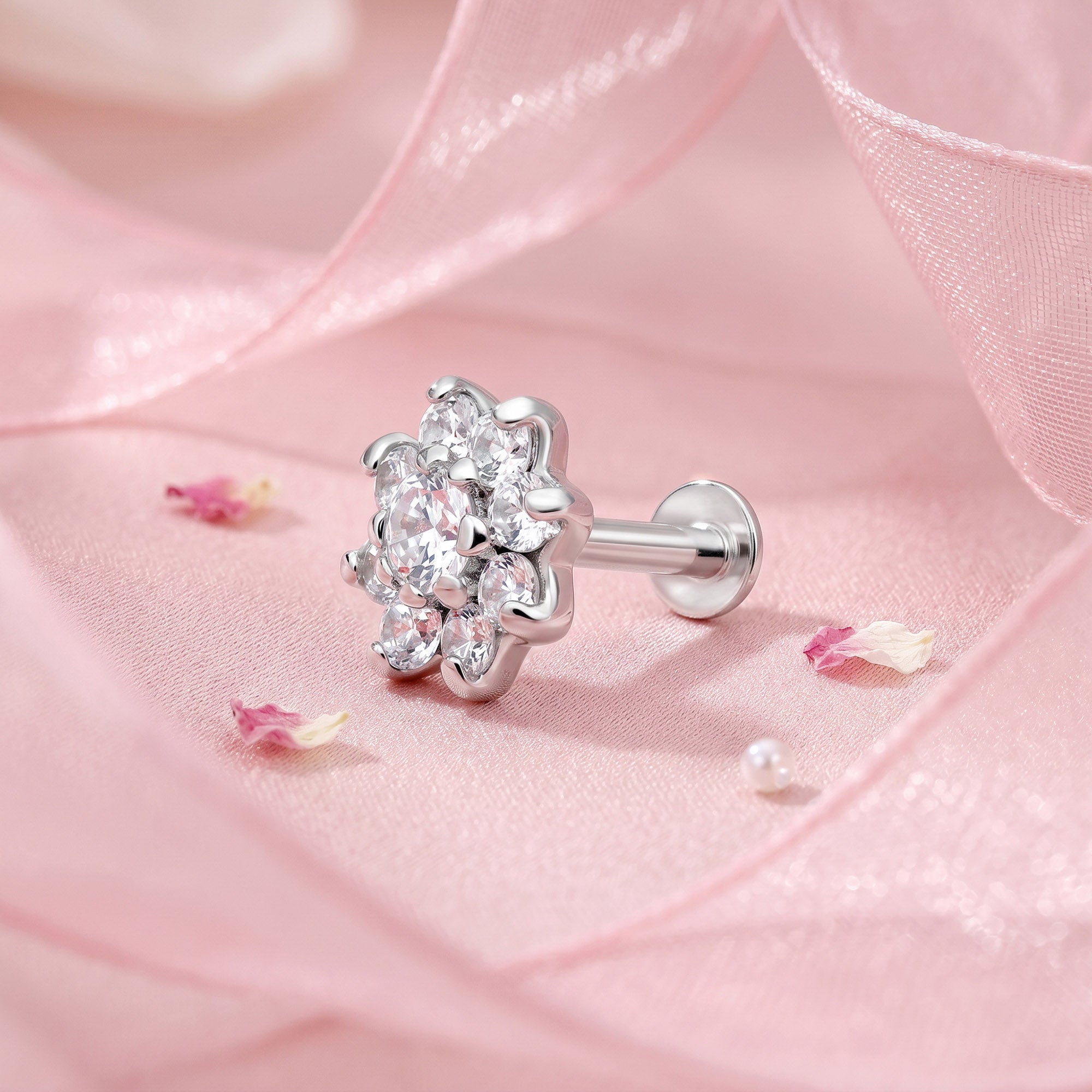 Cluster Flower Zircon Silver Stud Earring