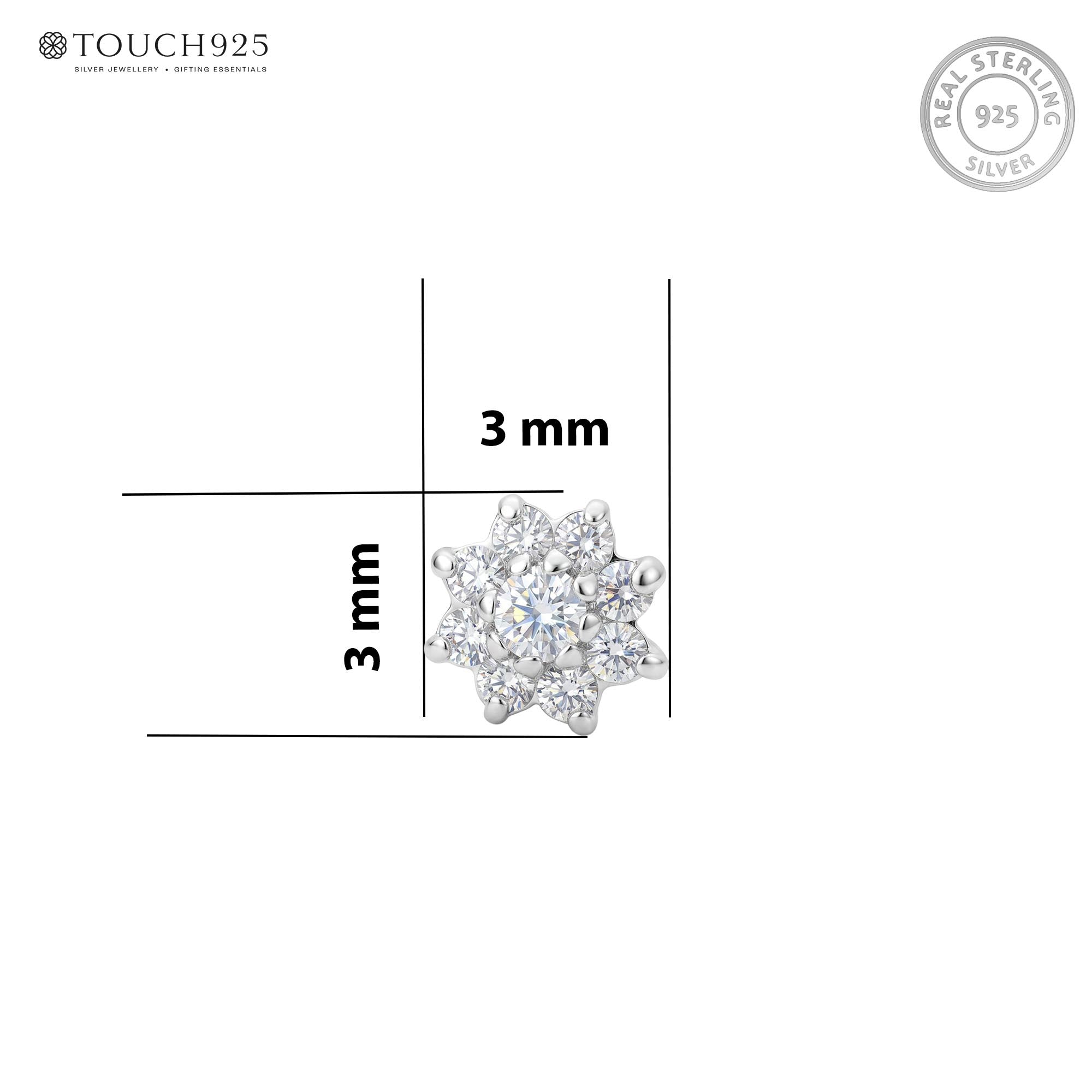 Cluster Flower Zircon Silver Stud Earring