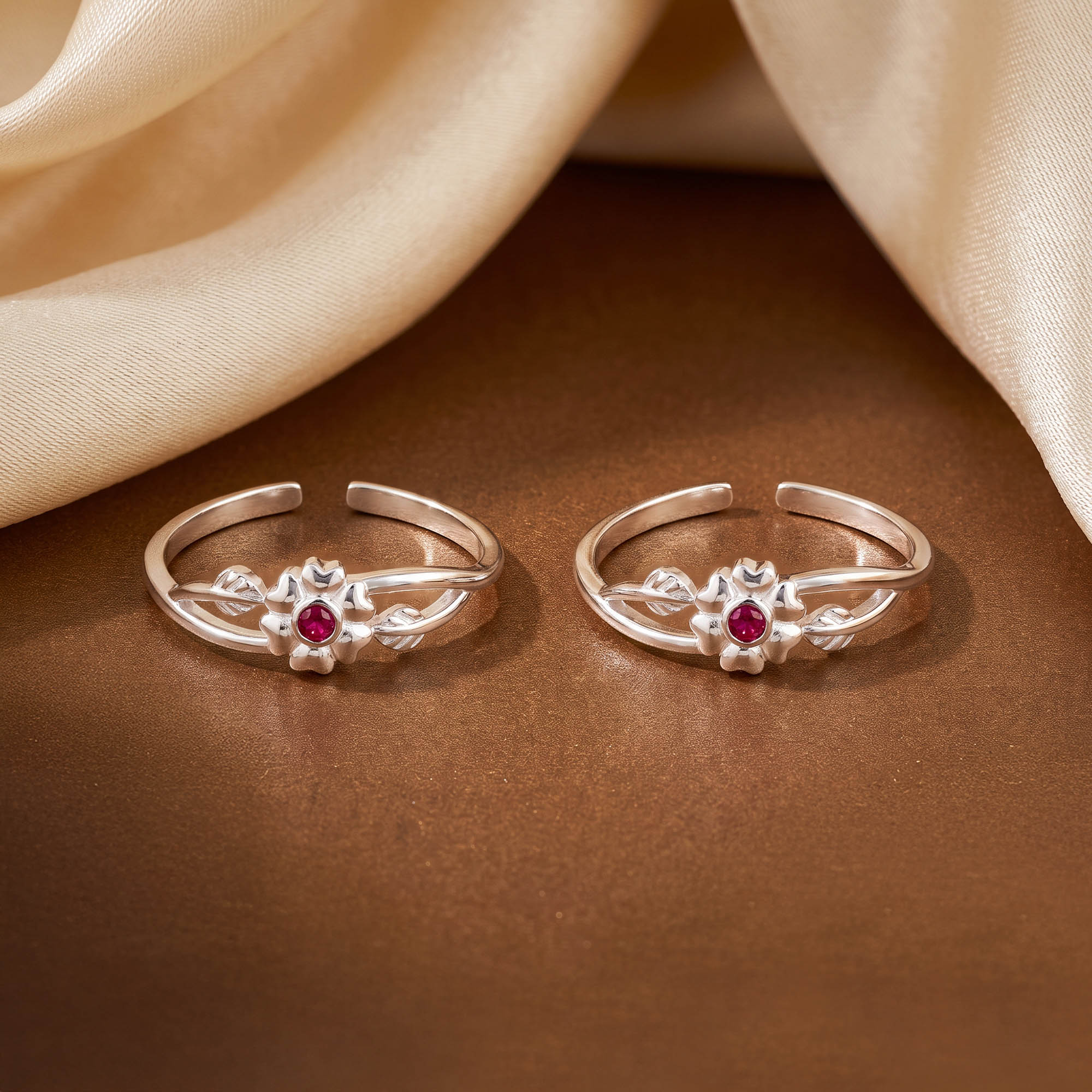 Ruby Floral Vine Toe Ring