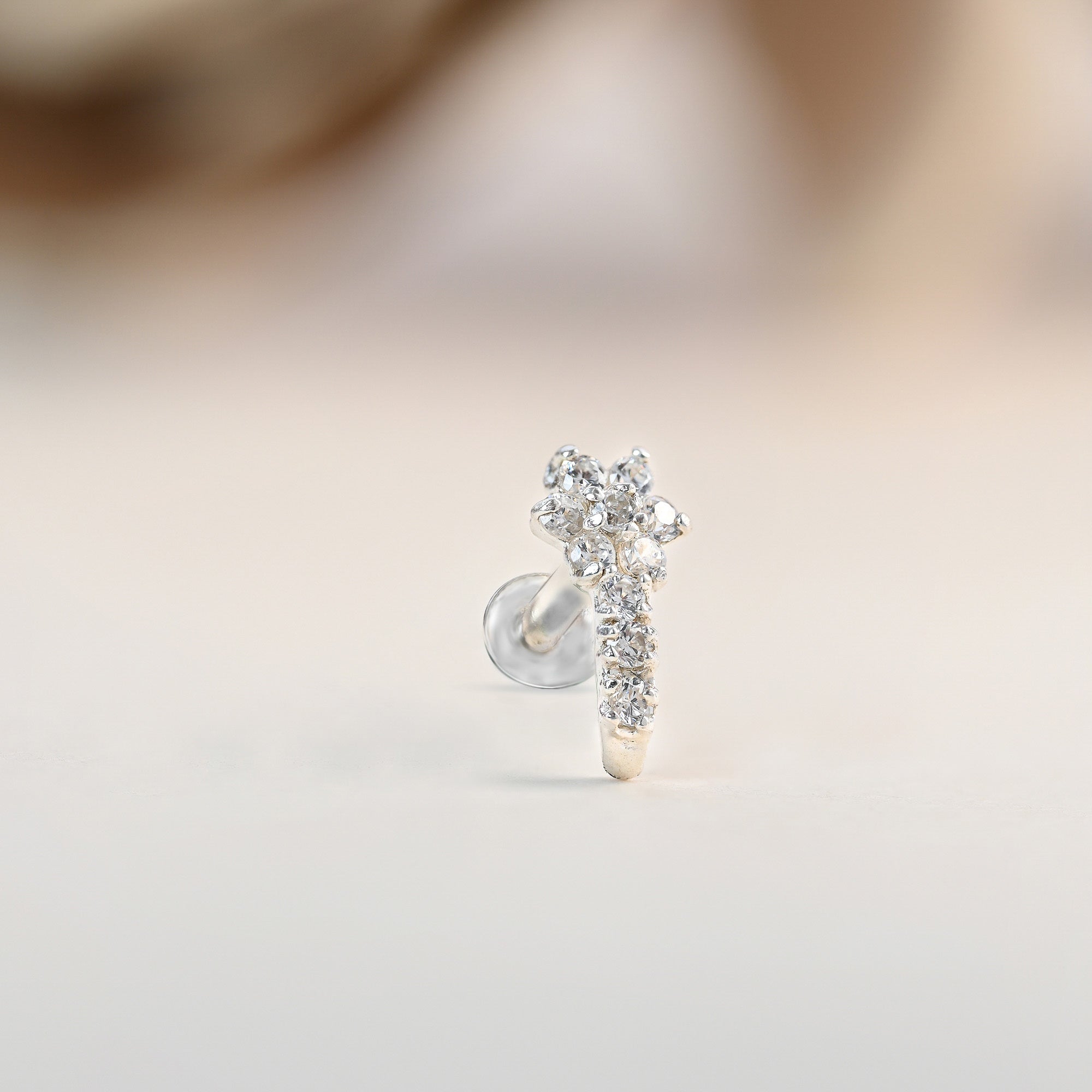 Floral Drop Silver Nose Pin