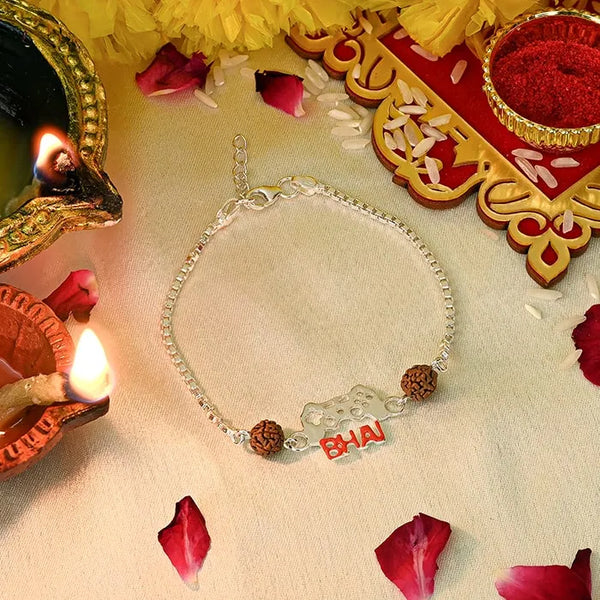 Silver Red "Bhai" Rakhi - Touch925