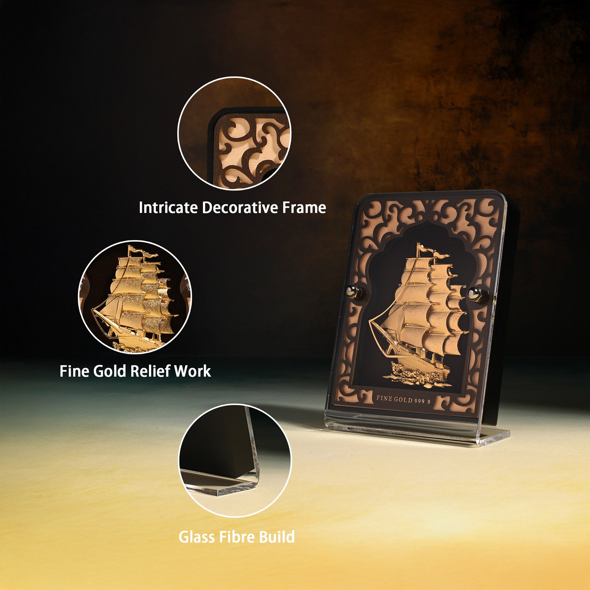 24K Gold Foil Sailing Ship Frame
