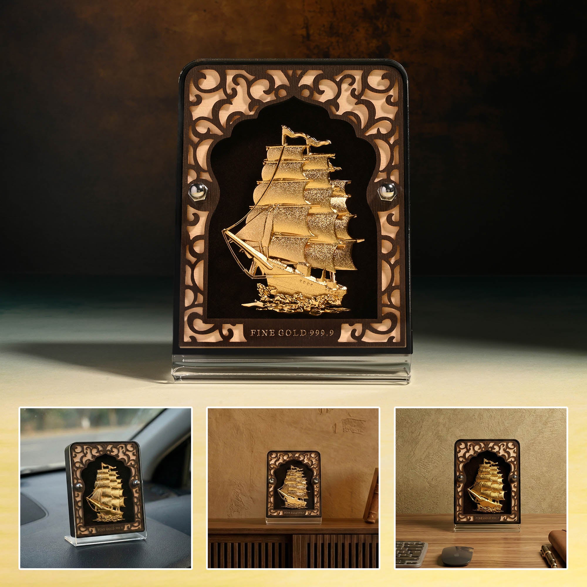 24K Gold Foil Sailing Ship Frame