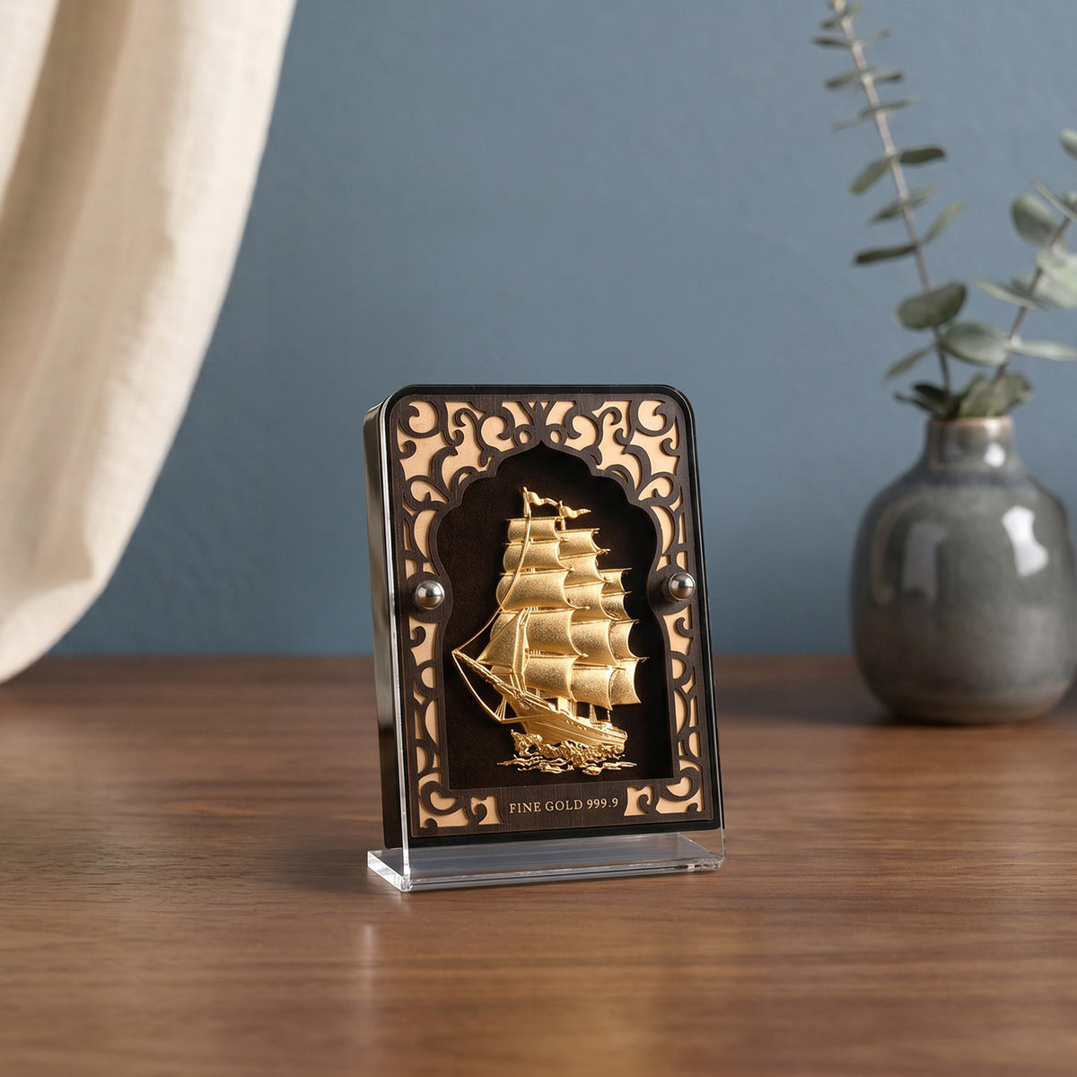 24K Gold Foil Sailing Ship Frame