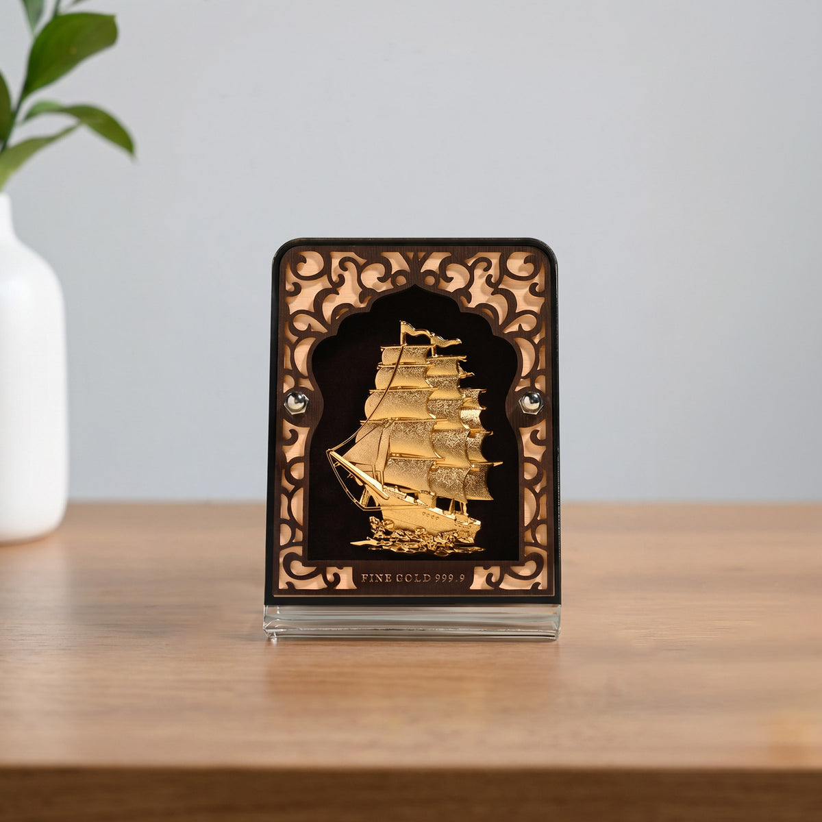 24K Gold Foil Sailing Ship Frame
