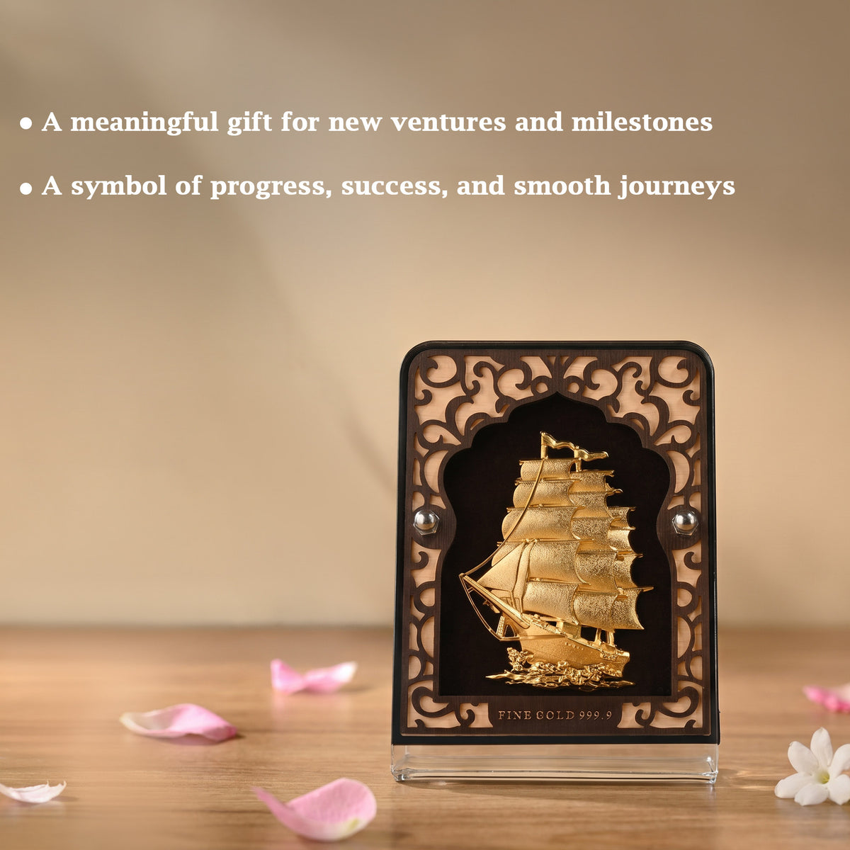 24K Gold Foil Sailing Ship Frame