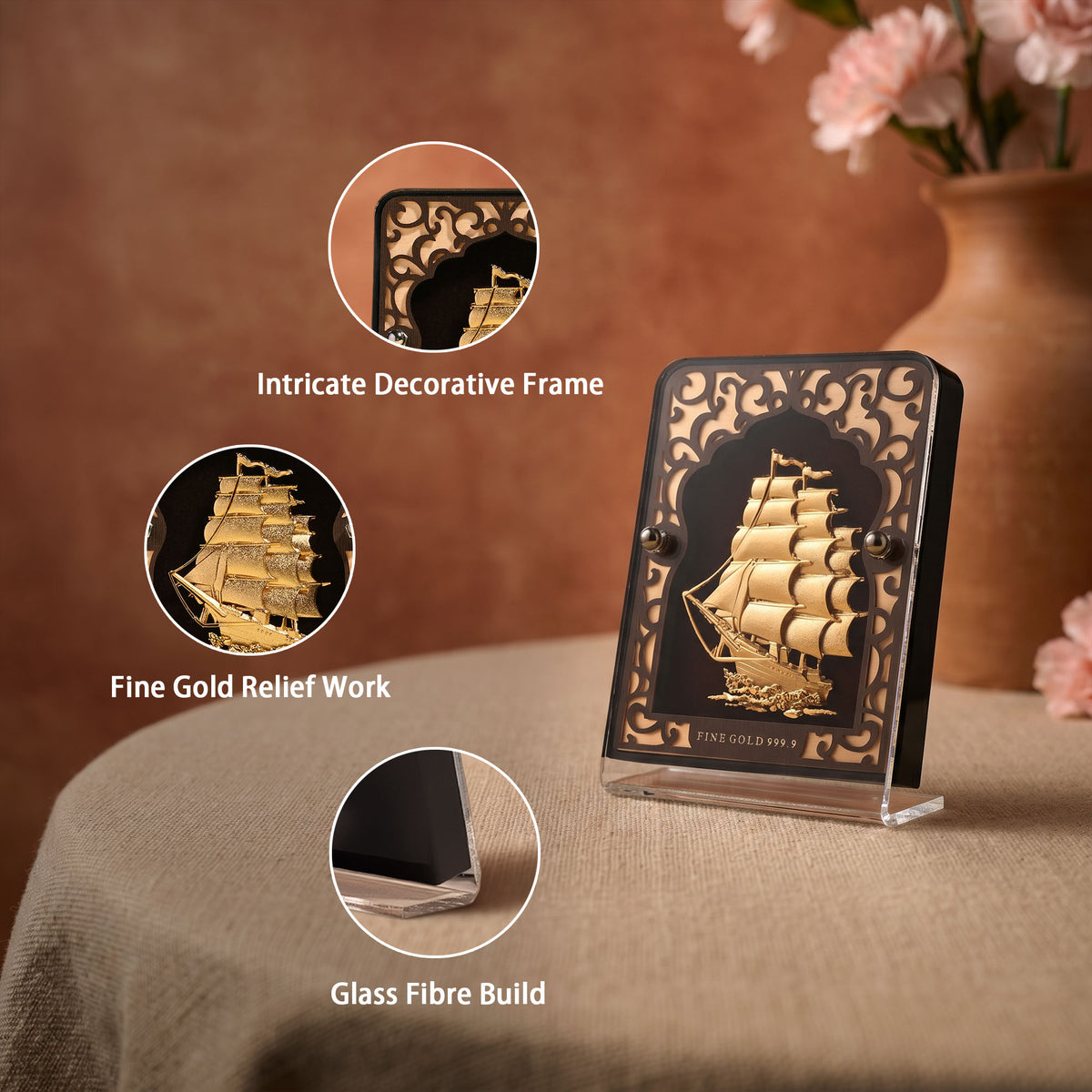 24K Gold Foil Sailing Ship Frame