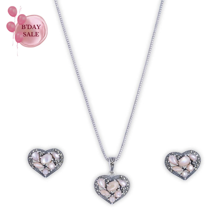 Blushing Heartstone Silver Pendant set - Touch925