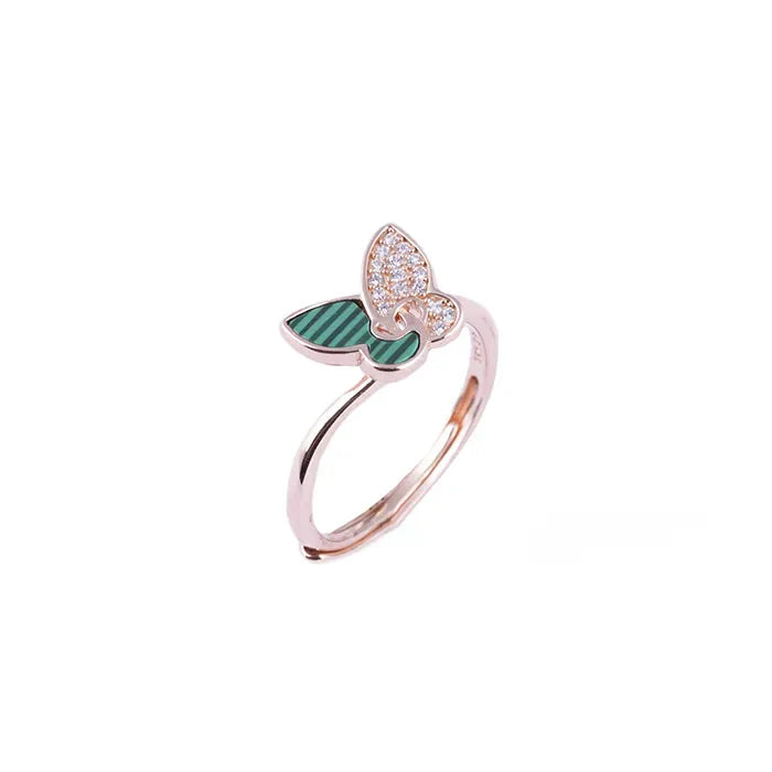 Emerald Winged Rose Gold Butterfly Ring - Touch925