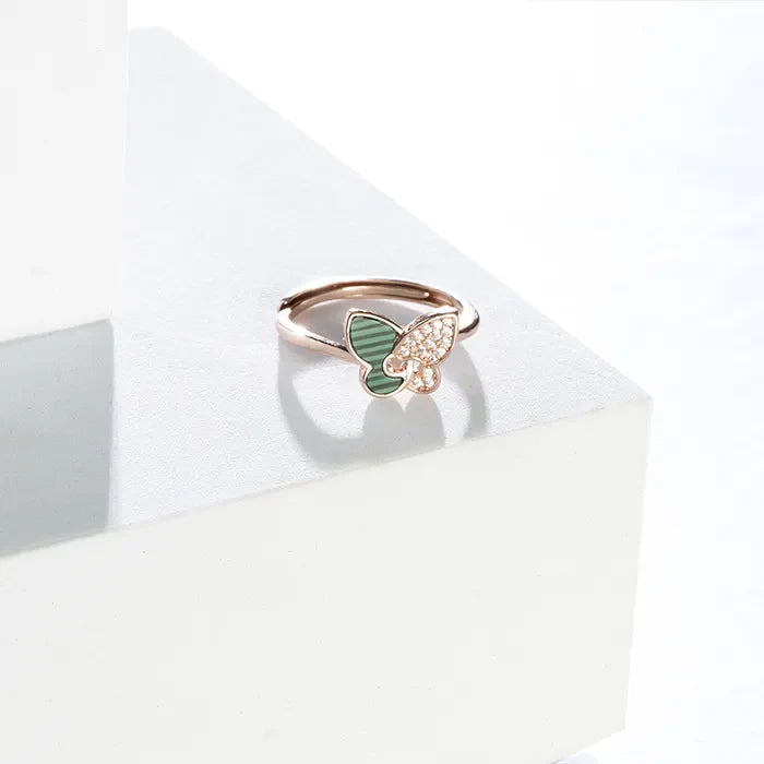 Emerald Winged Rose Gold Butterfly Ring - Touch925
