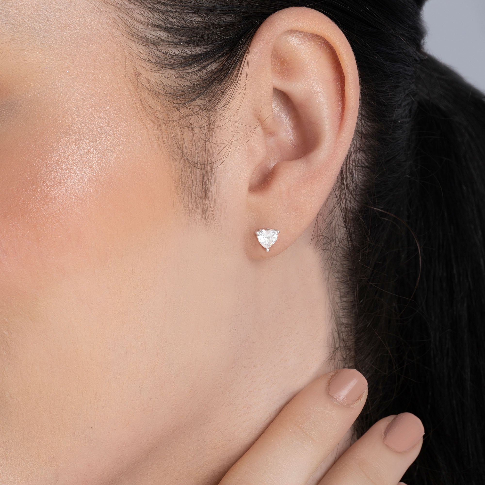 Silver Heart Stone Studs