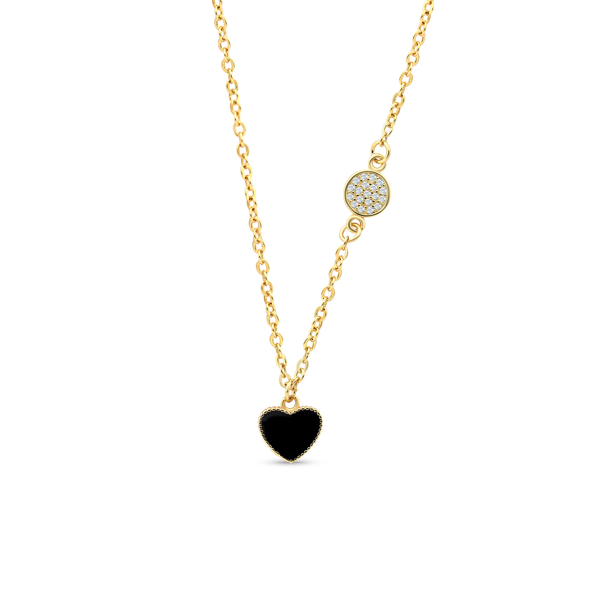 Black Heart Pavé Disc Necklace - Touch925 Silver Jewellery