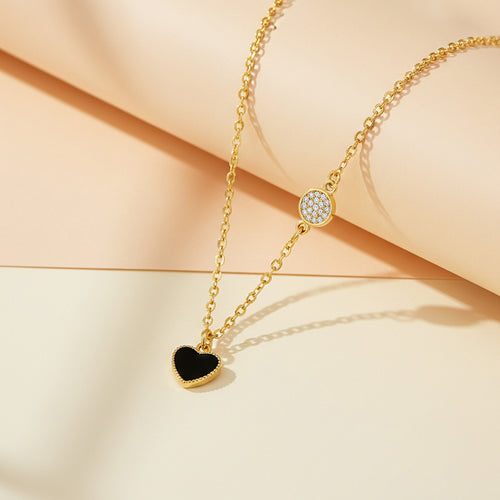 Black Heart Pavé Disc Necklace